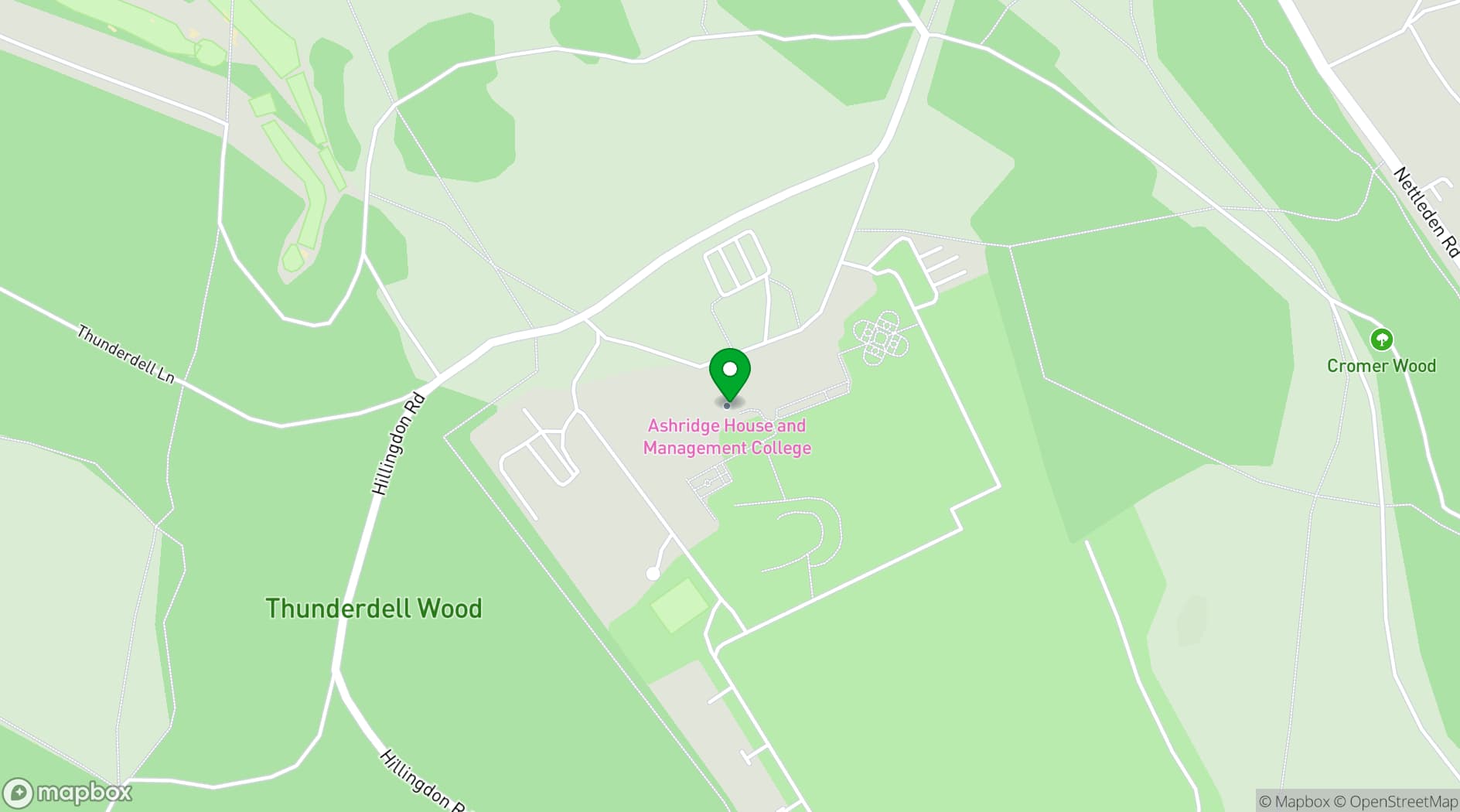 Map showing Ashridge House, Hertfordshire