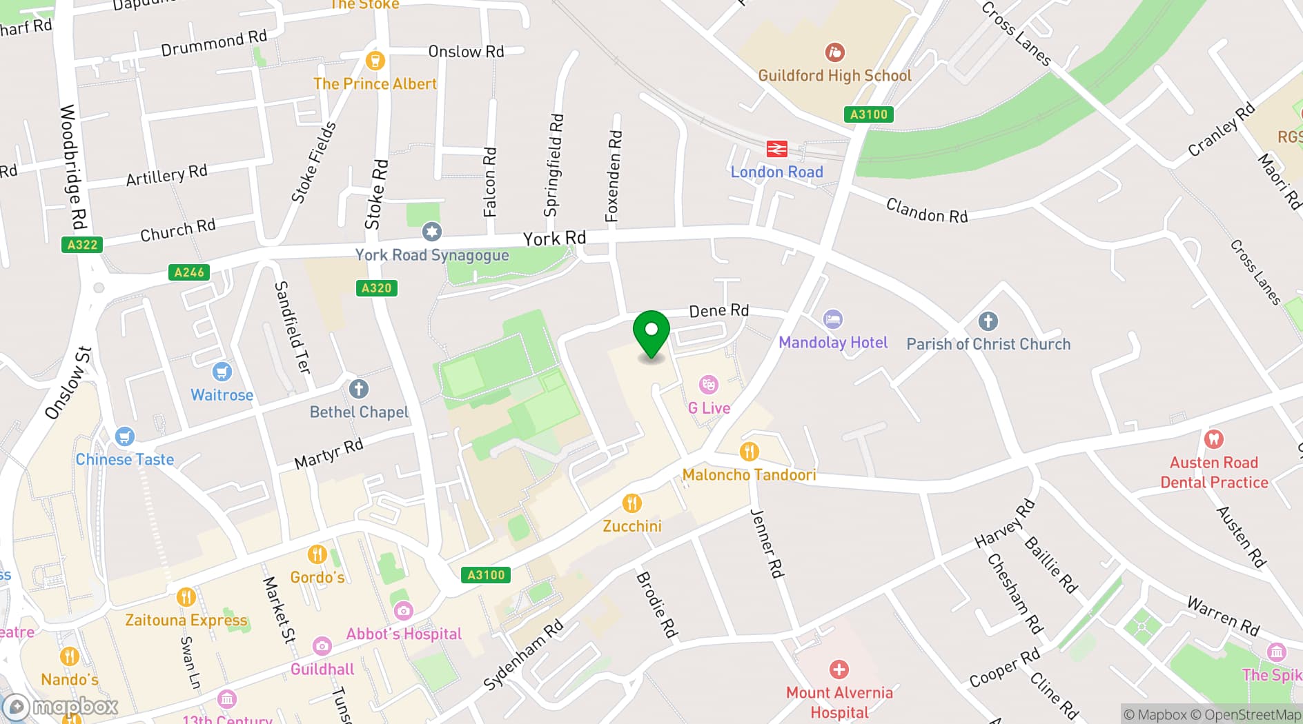 Map showing Harbour Hotel & Spa Guildford