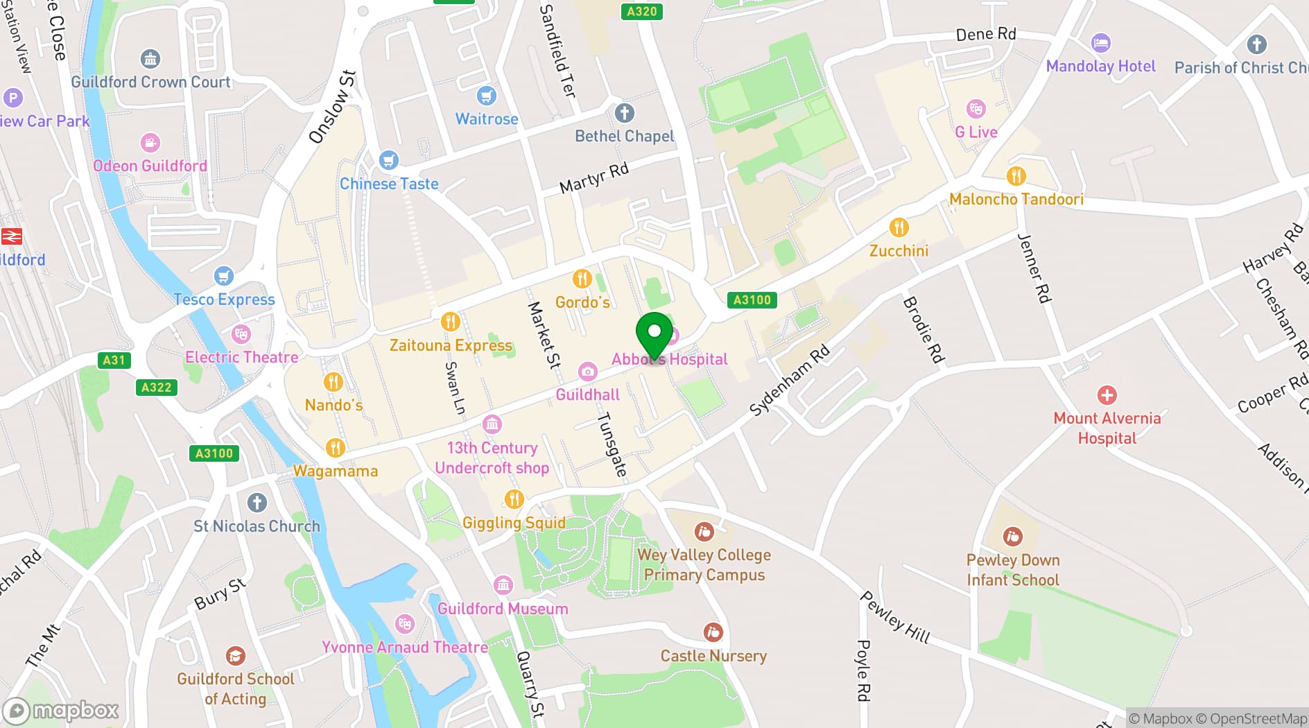 Map showing The County Club, Guildford