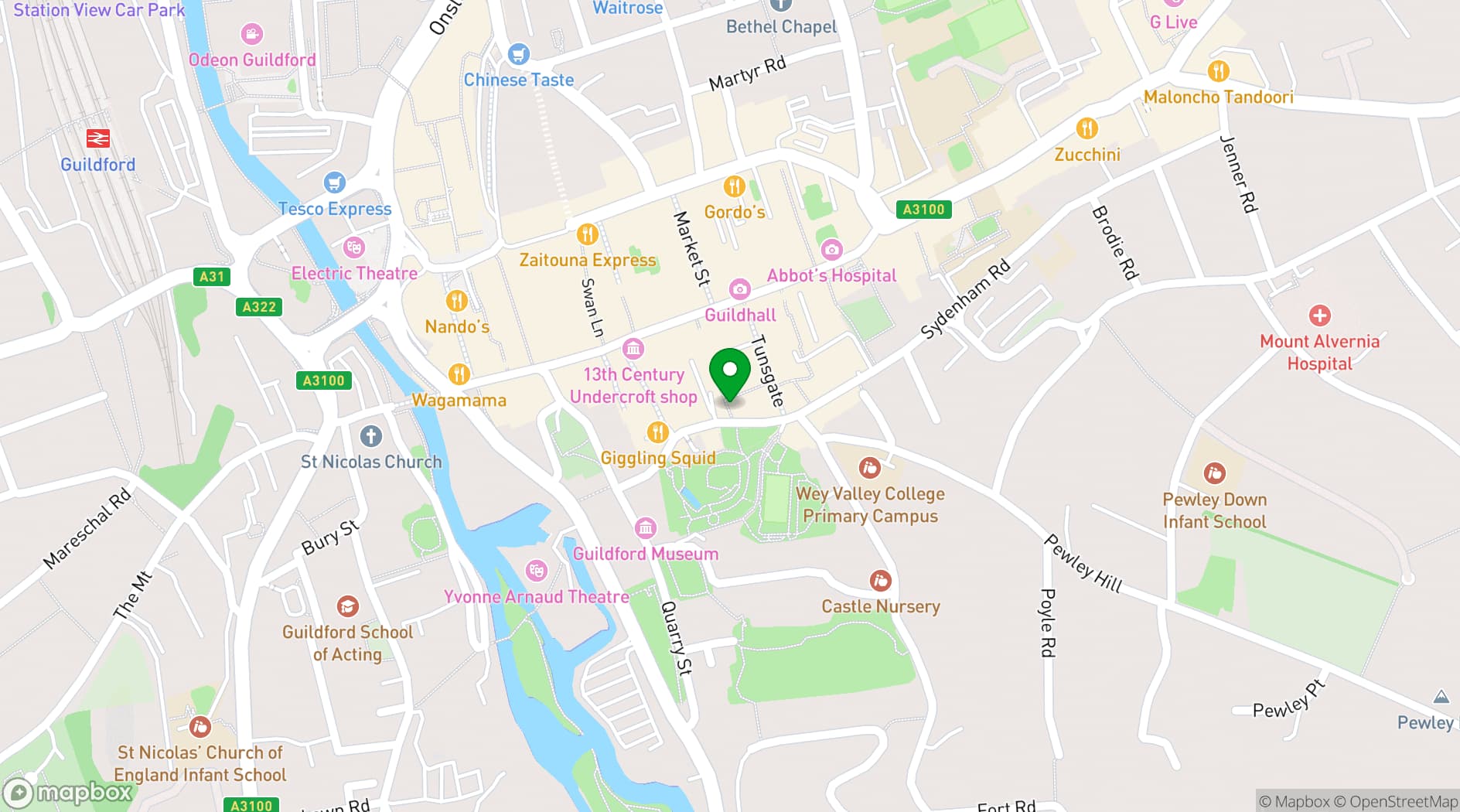 Map showing The Ivy Castle View Guildford