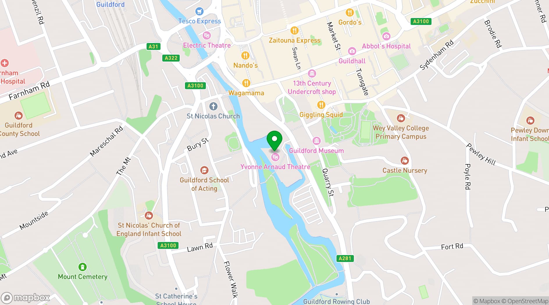 Map showing Yvonne Arnaud Theatre