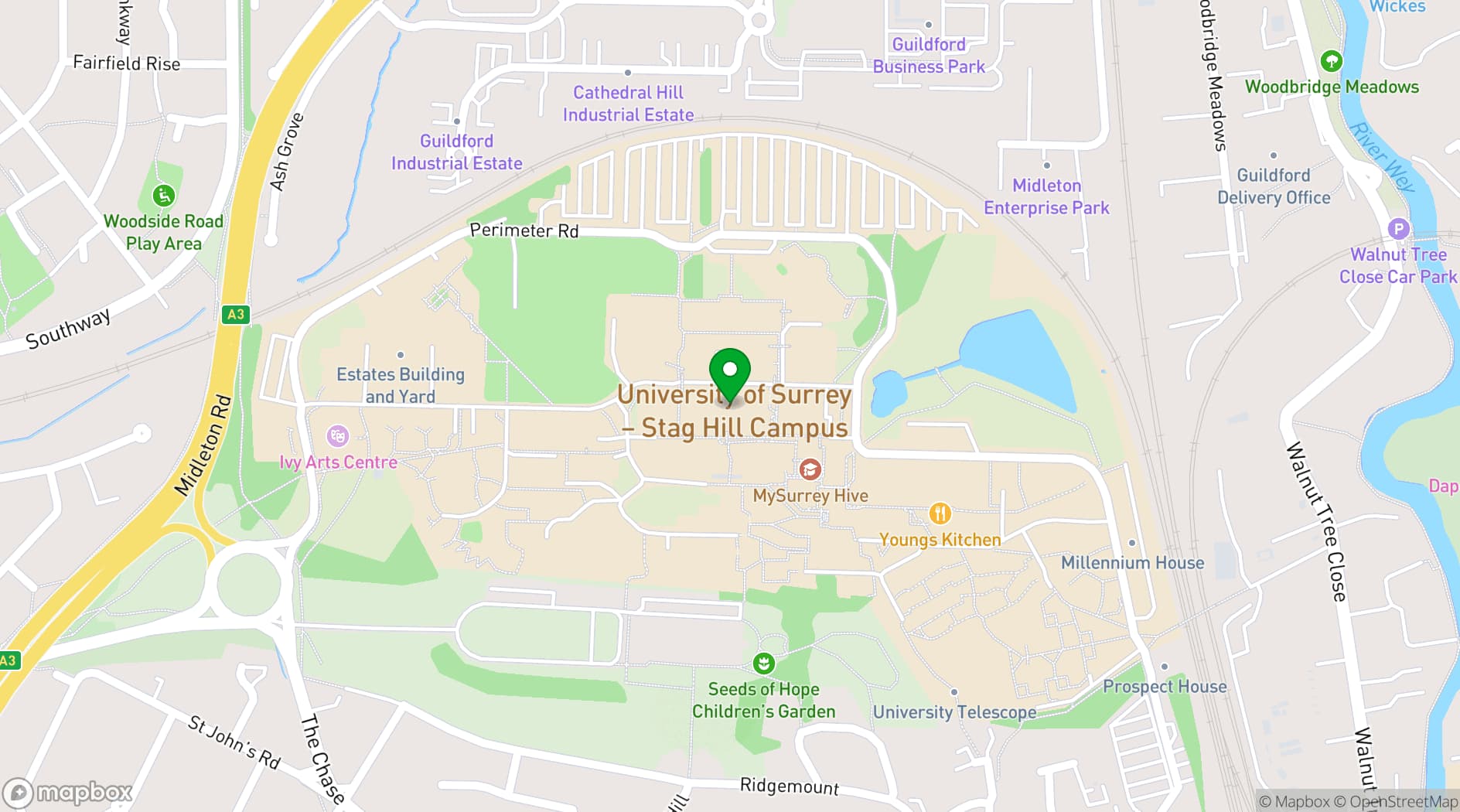 Map showing University of Surrey