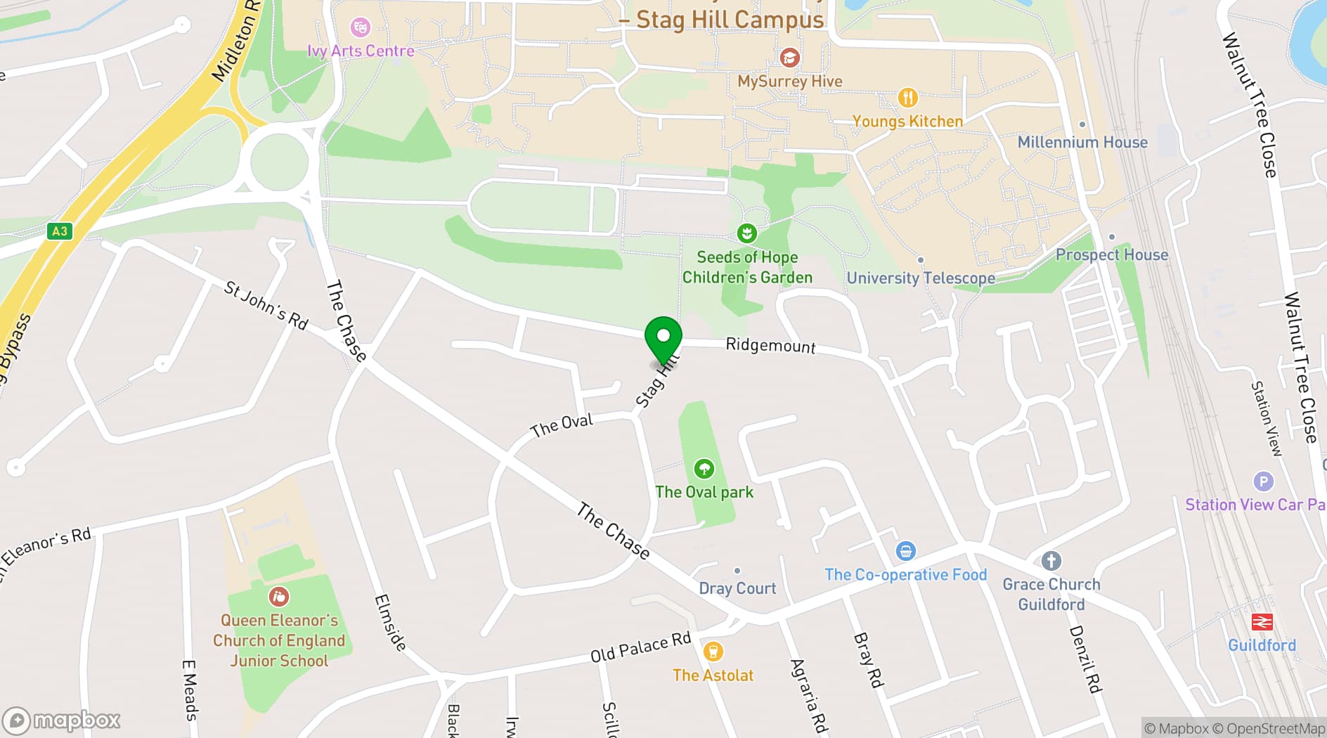 Map showing Guildford Cathedral