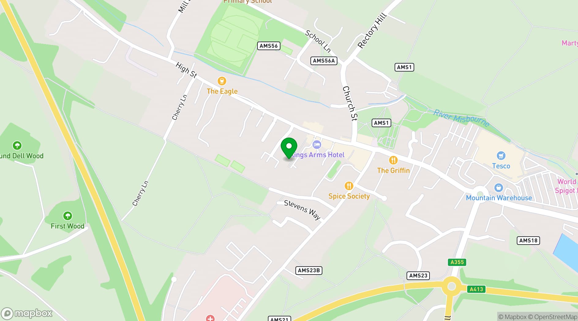 Map showing Kings Chapel