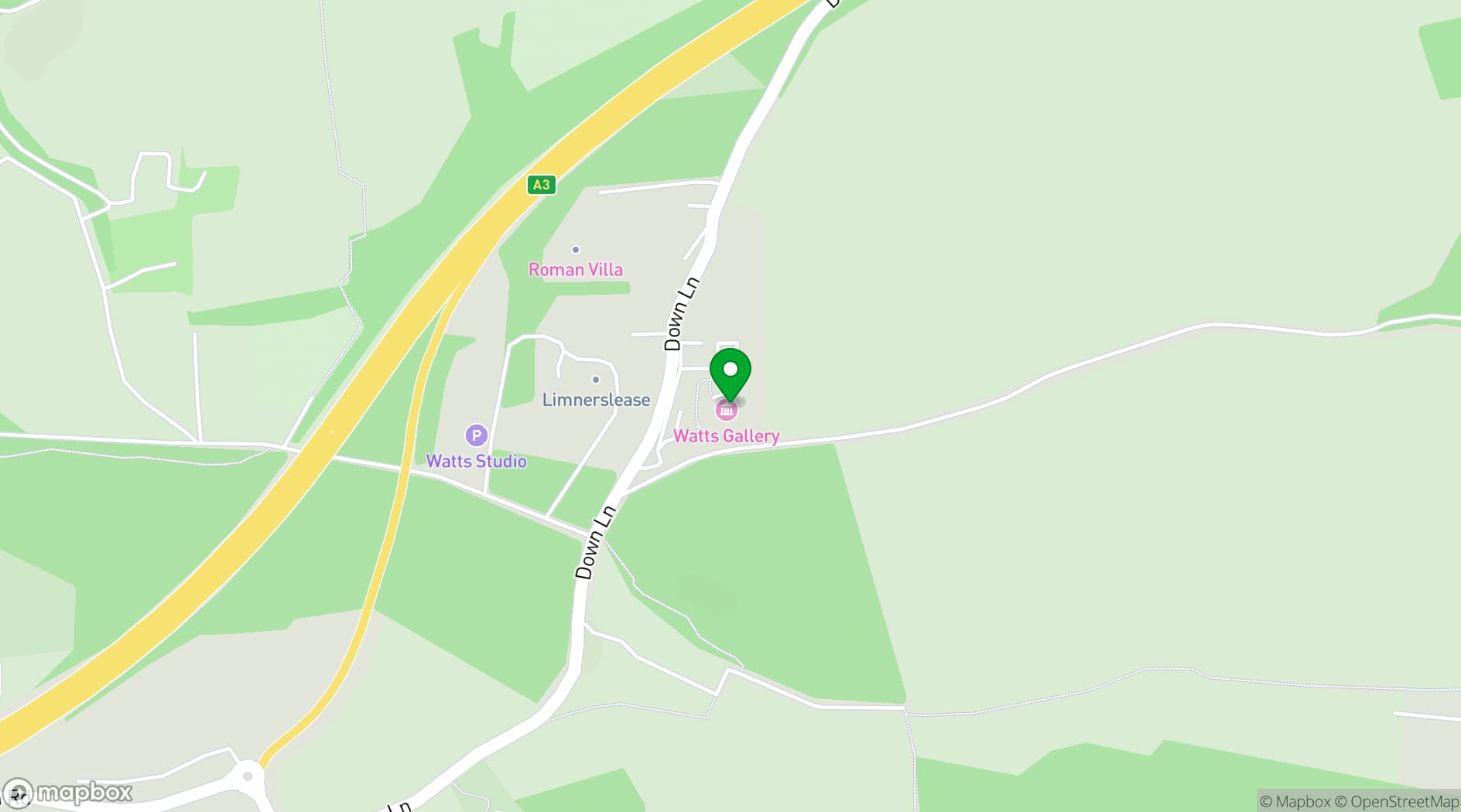 Map showing Watts Gallery