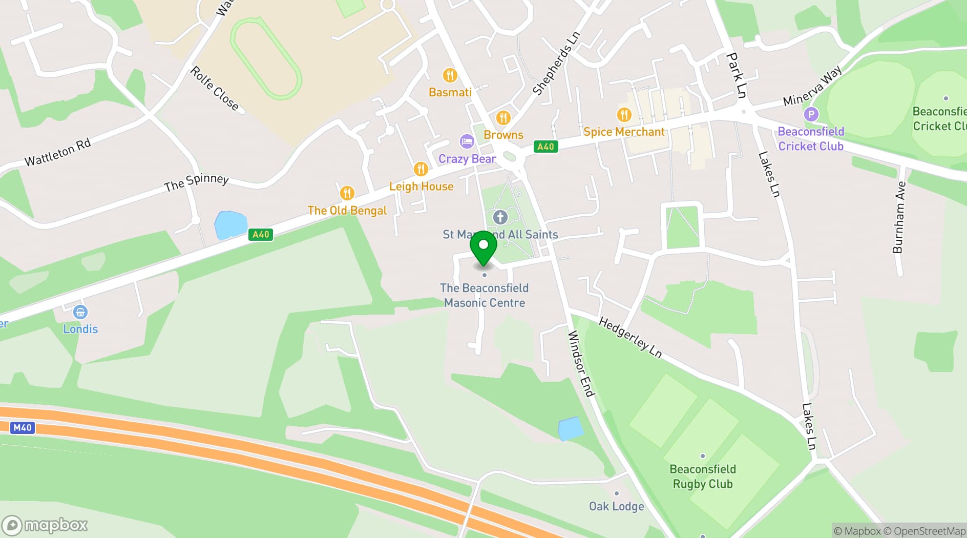 Map showing Beaconsfield Masonic Centre
