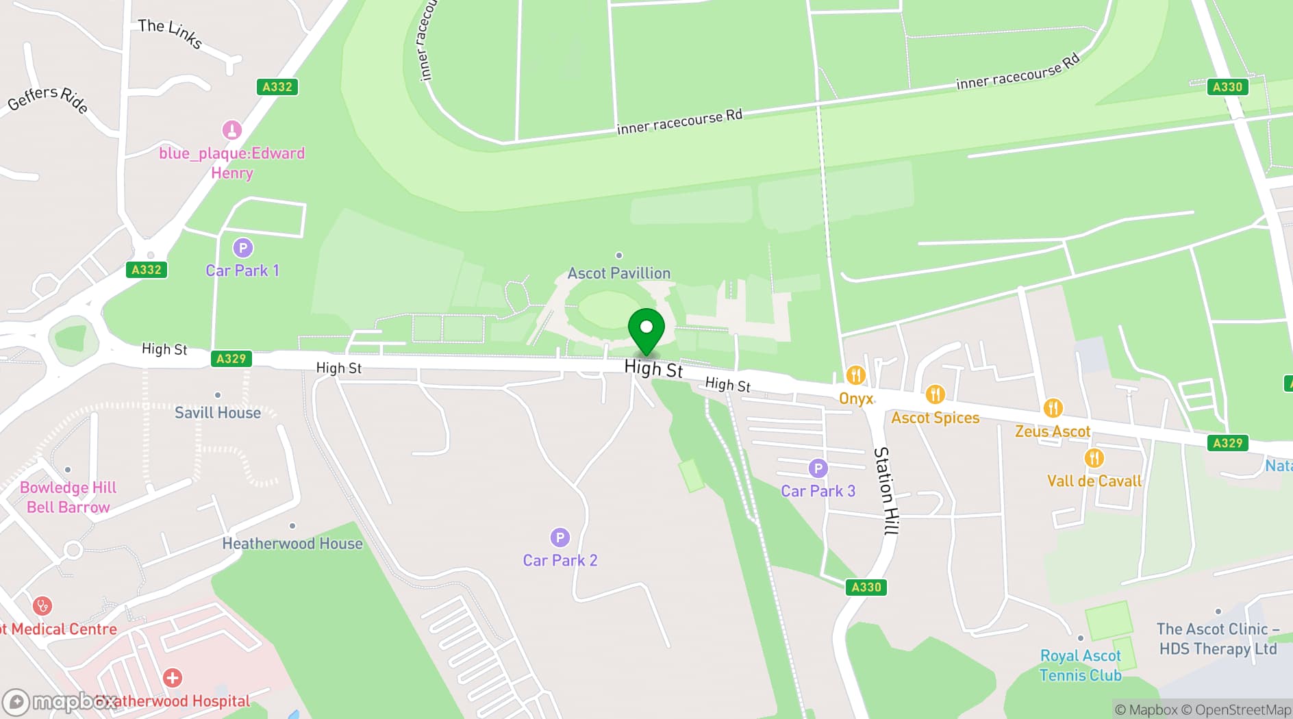 Map showing Ascot Racecourse