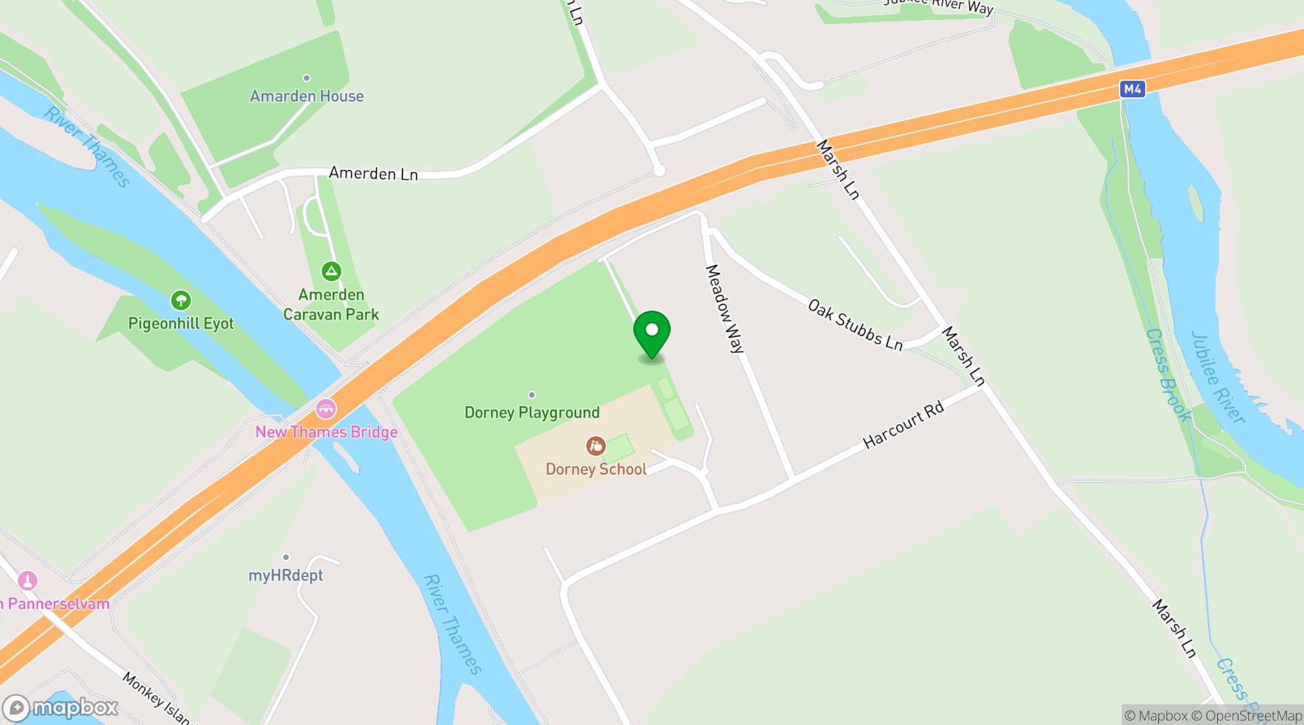Map showing Dorney Village Hall