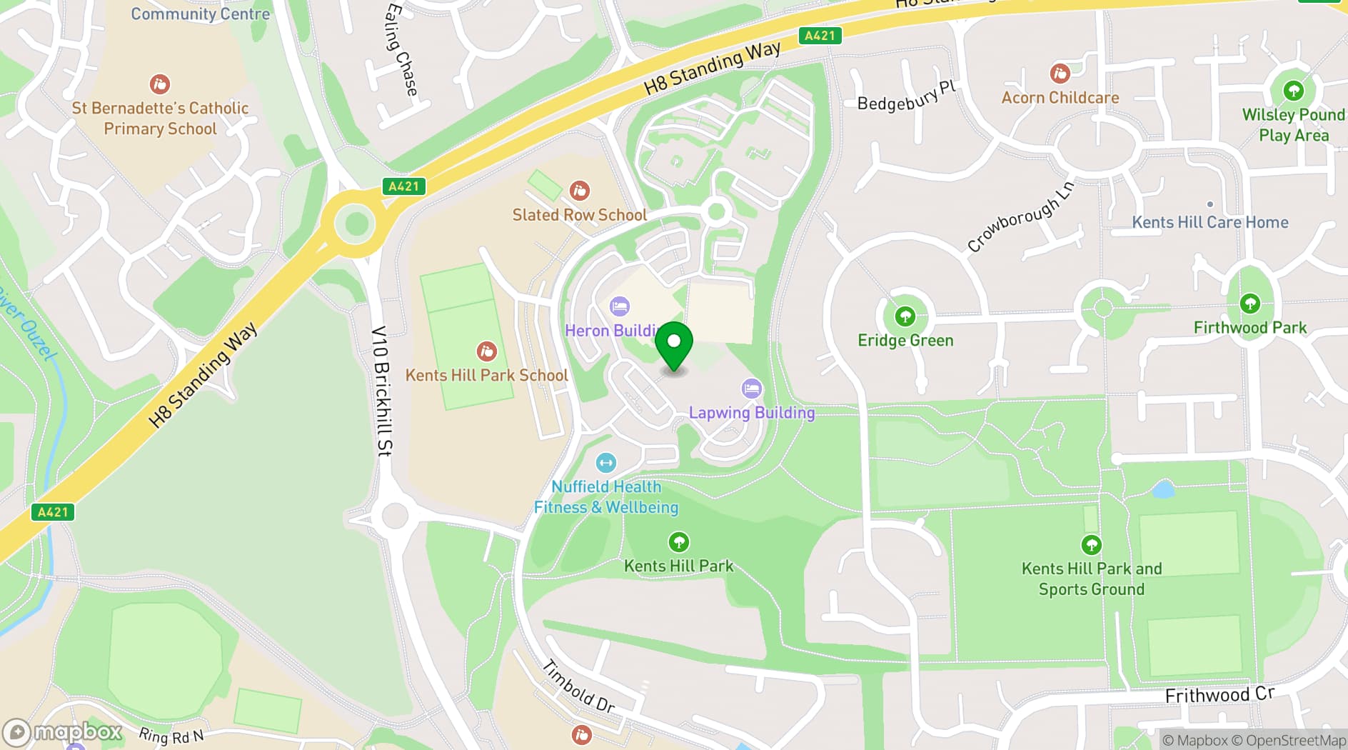 Map showing Kents Hill Park Training and Conference Centre