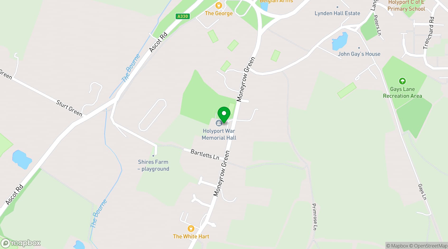 Map showing Holyport Memorial Hall