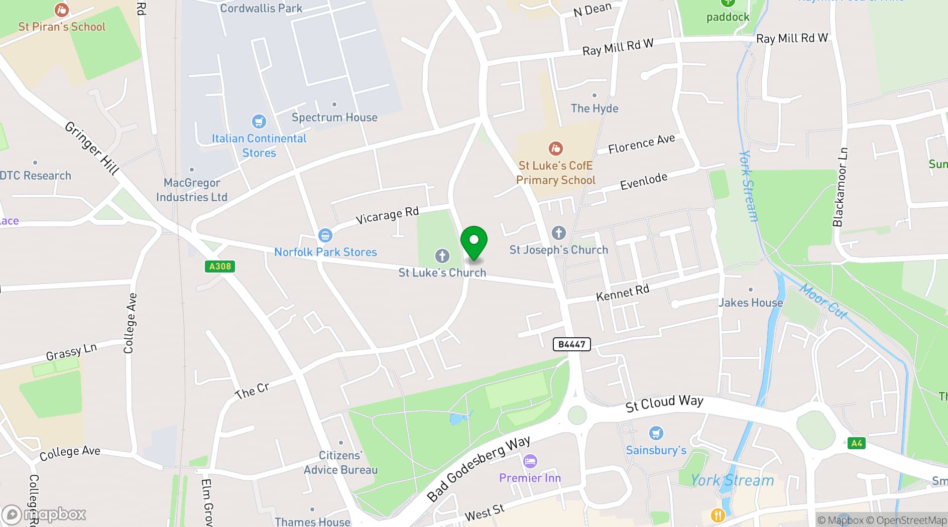 Map showing St Luke's Community Hall
