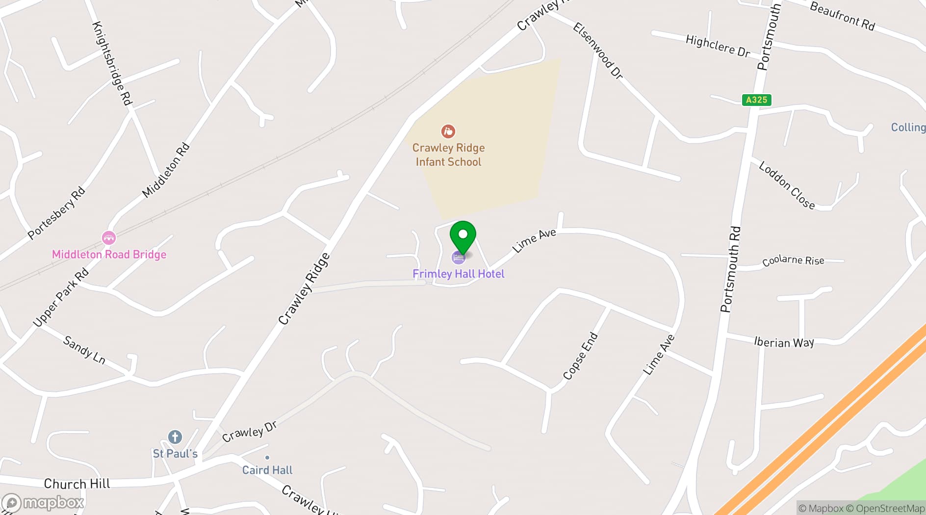 Map showing Macdonald Frimley Hall Hotel & Spa
