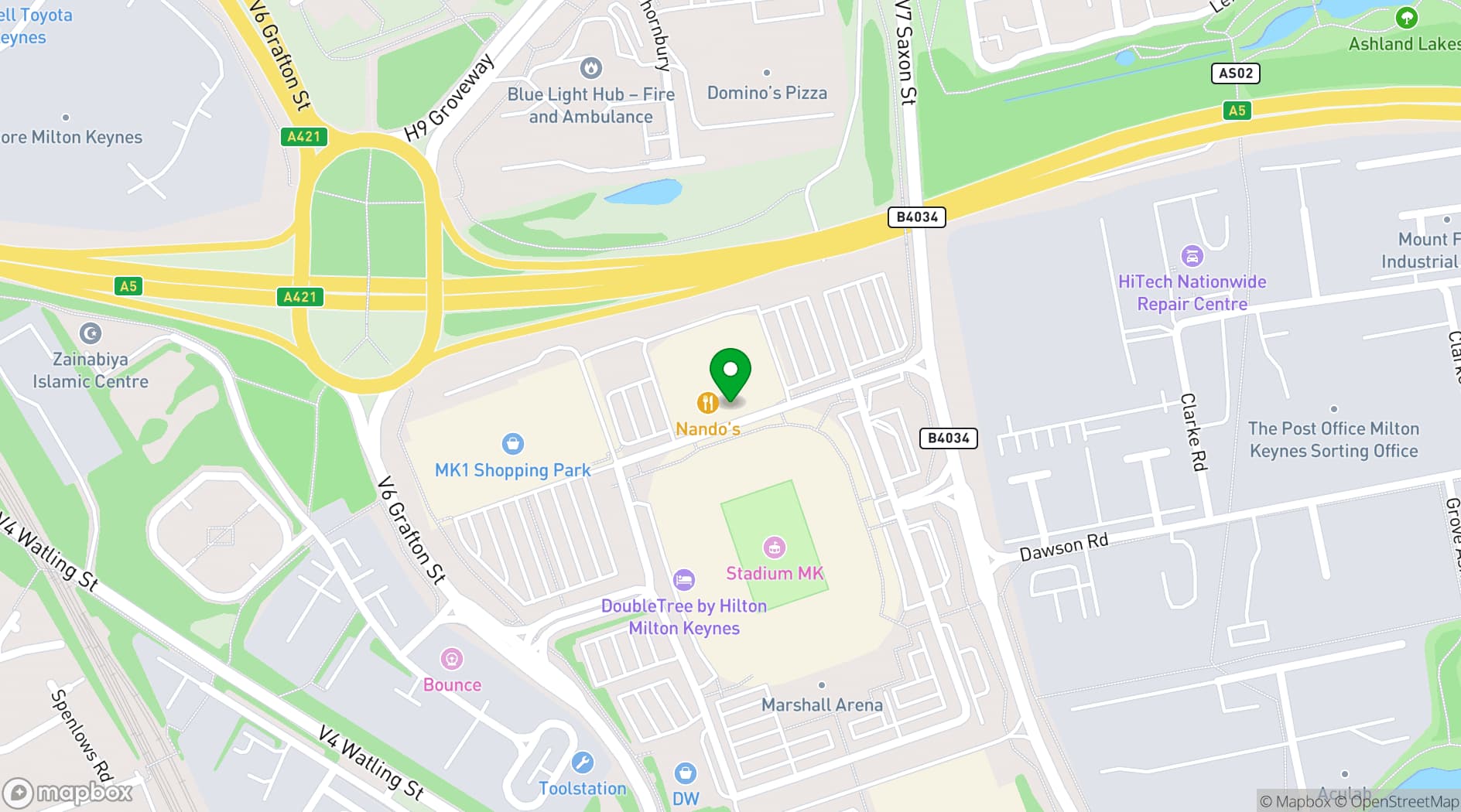 Map showing ODEON Milton Keynes Stadium