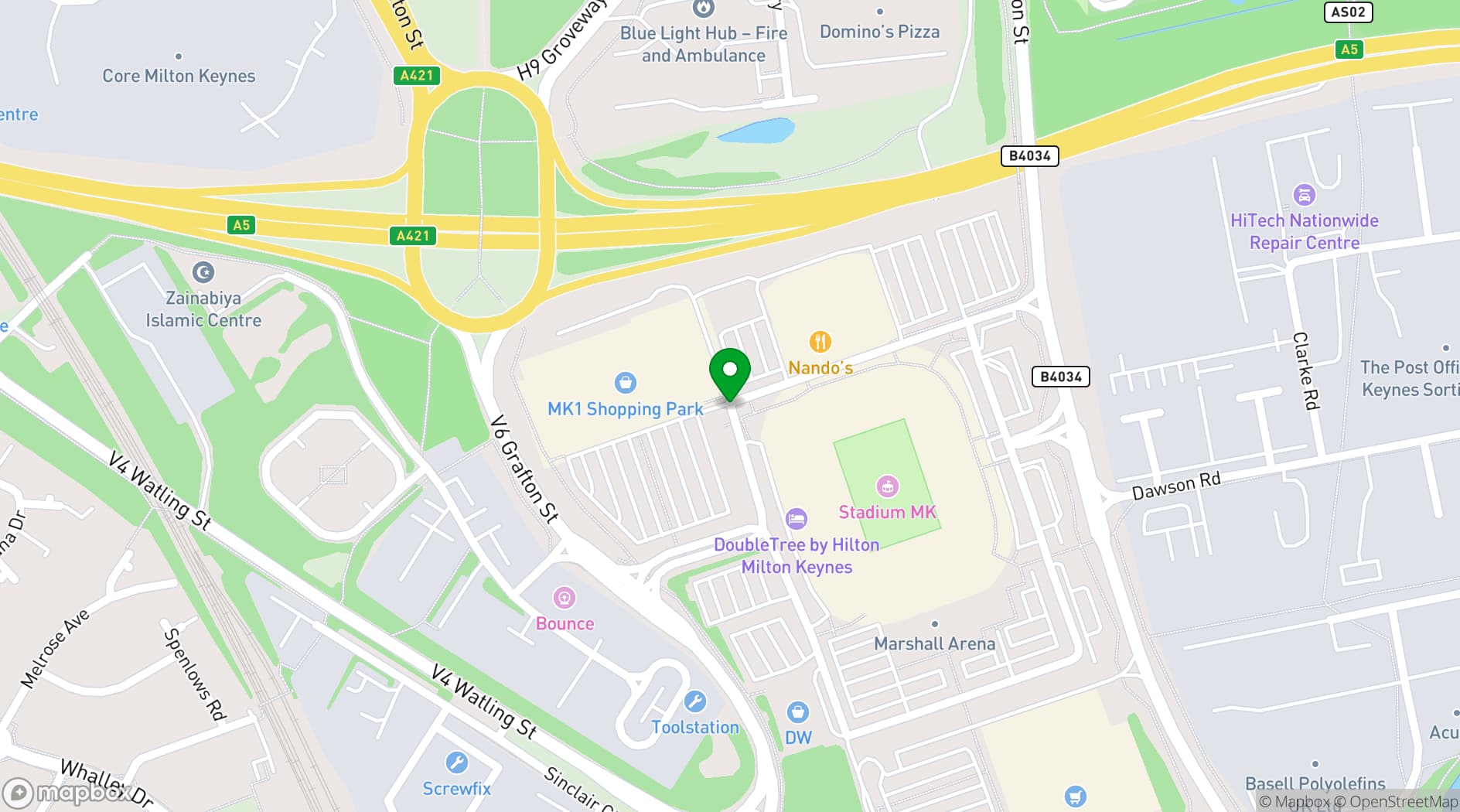 Map showing Double Tree by Hilton Milton Keynes