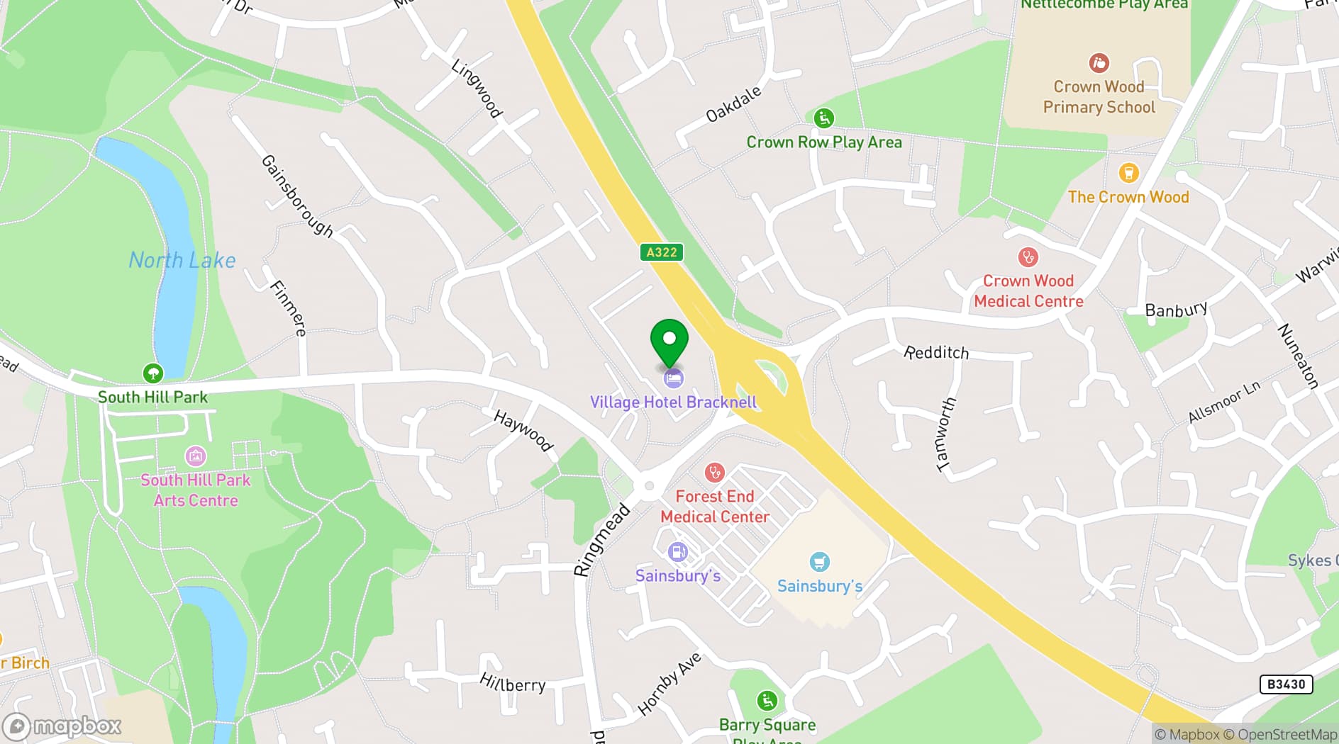 Map showing Village Hotel Bracknell 
