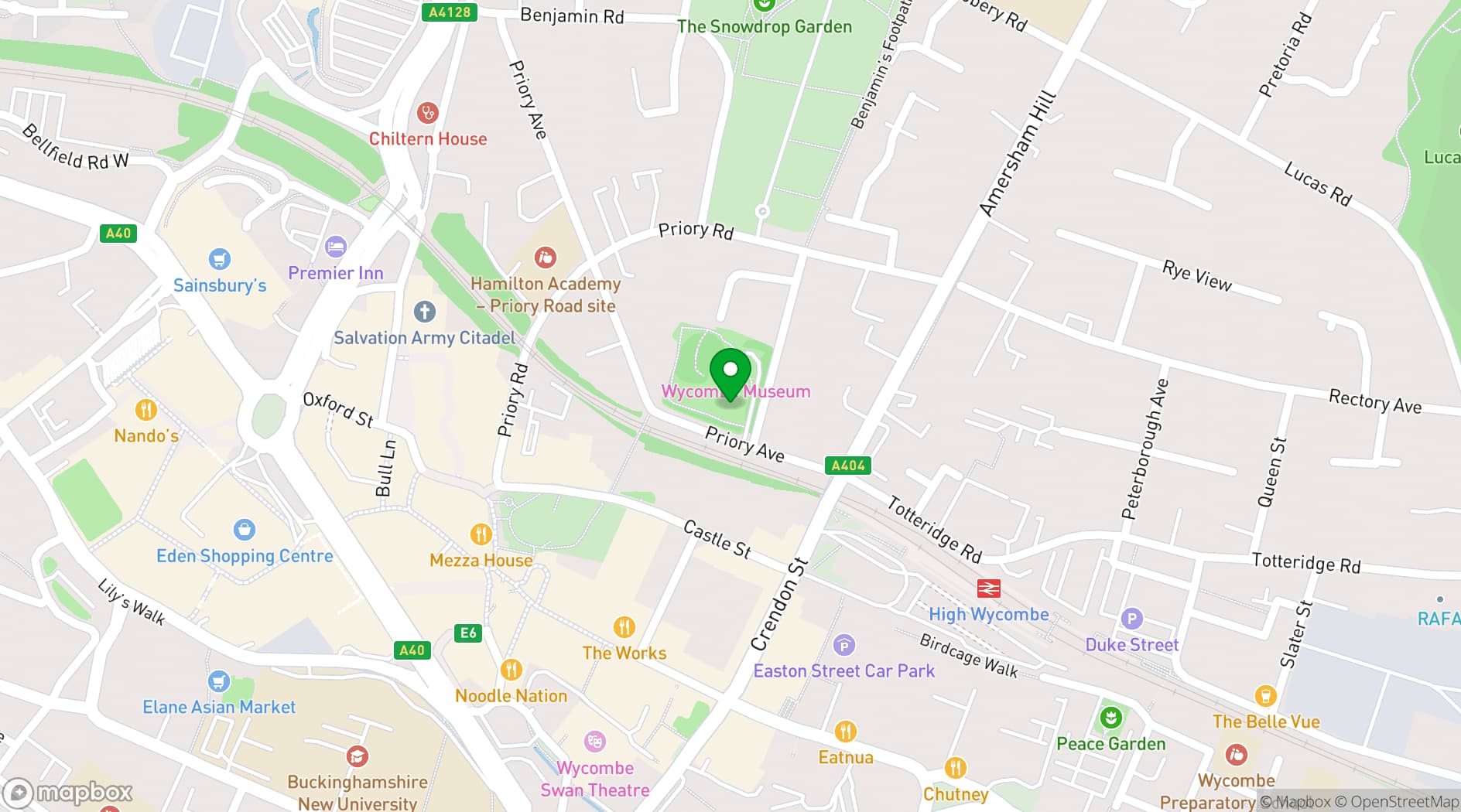 Map showing Wycombe Museum