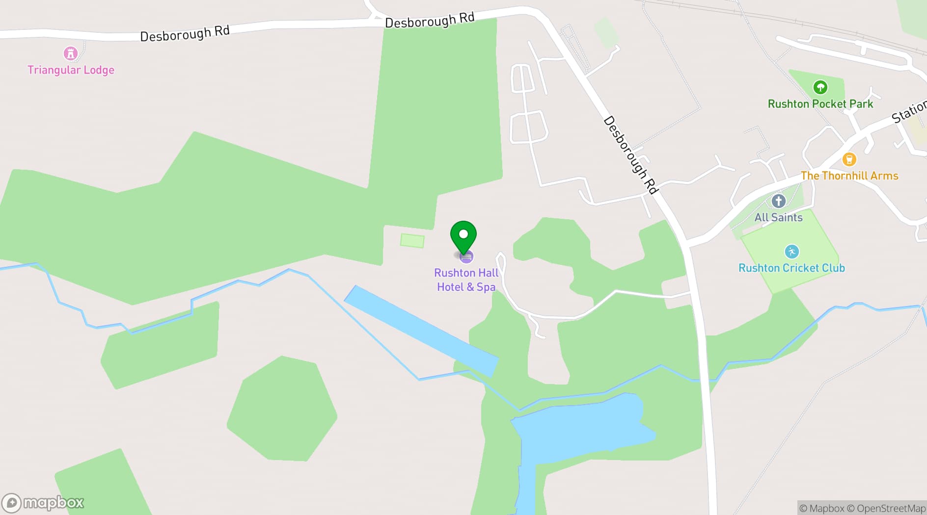 Map showing Rushton Hall Hotel & Spa