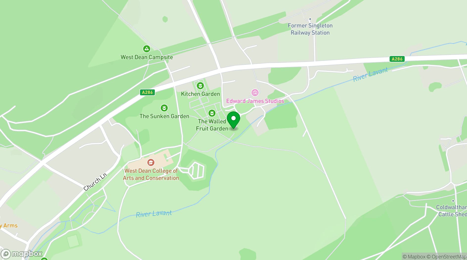 Map showing West Dean Gardens