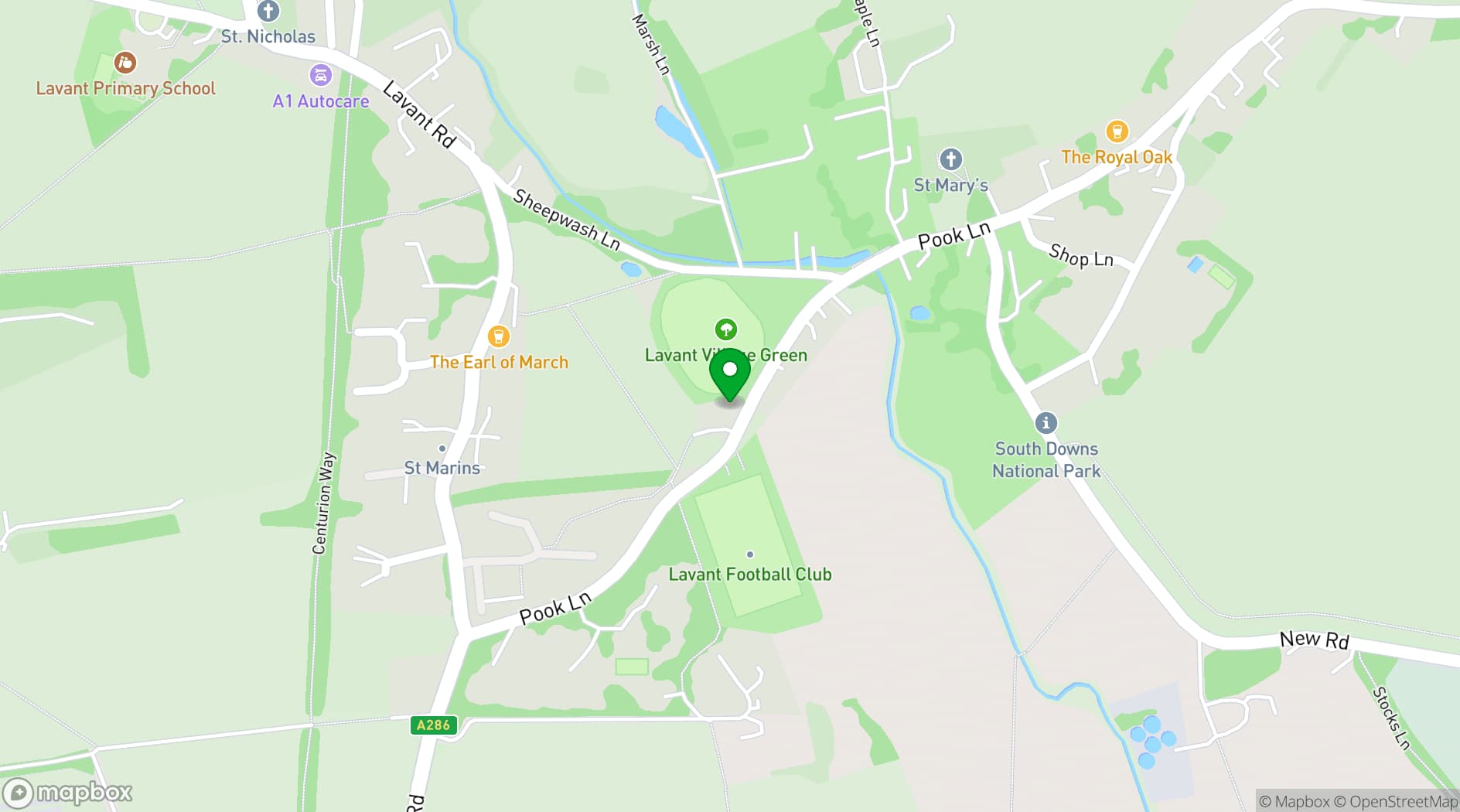 Map showing Lavant Memorial Hall