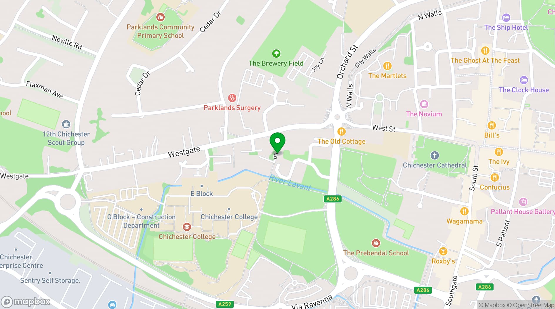 Map showing Chichester City Arts Centre