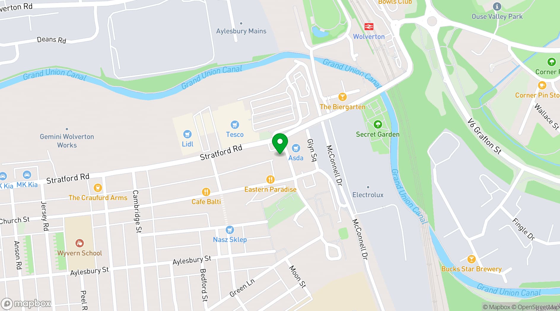 Map showing Wolverton and Greenleys Town Hall
