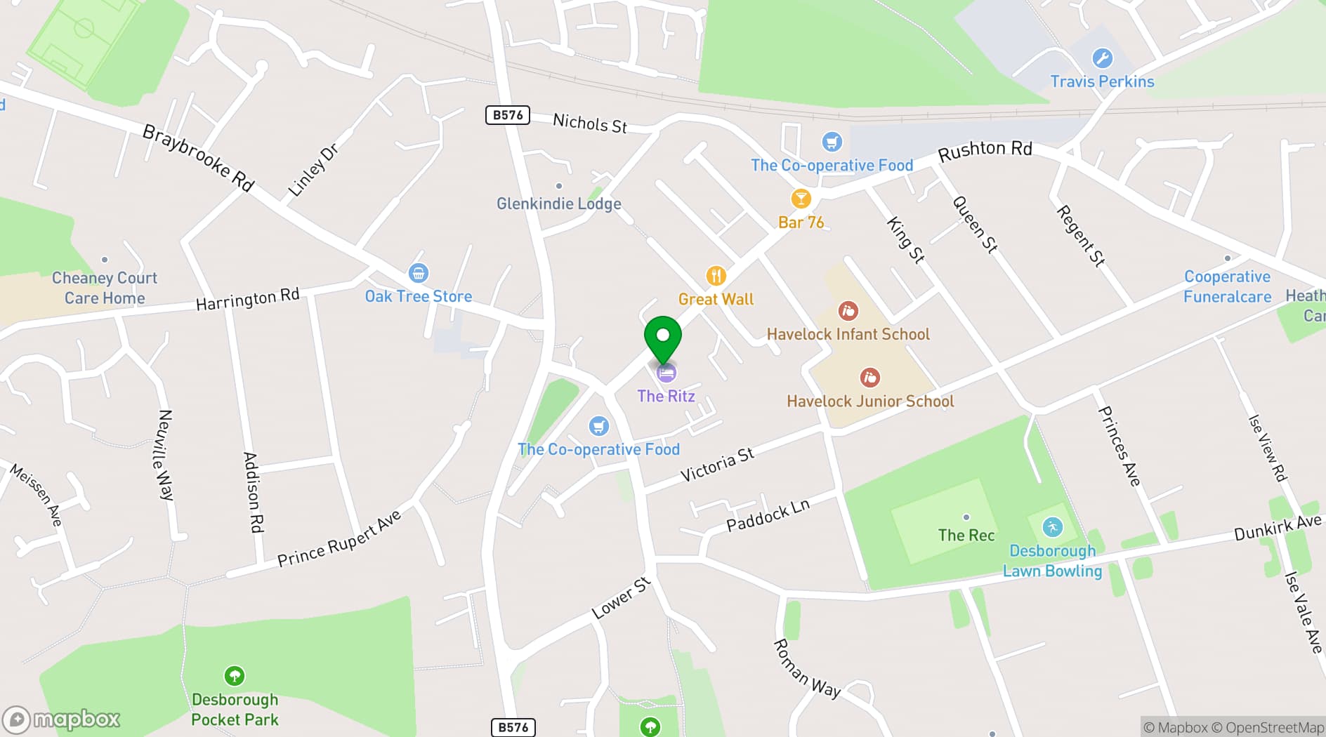 Map showing The Kettering Ritz Complex