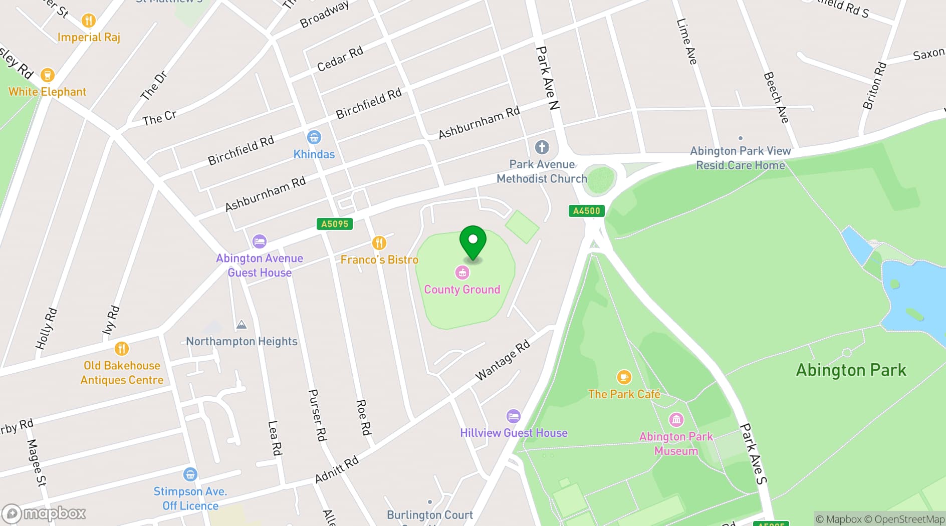 Map showing The County Ground