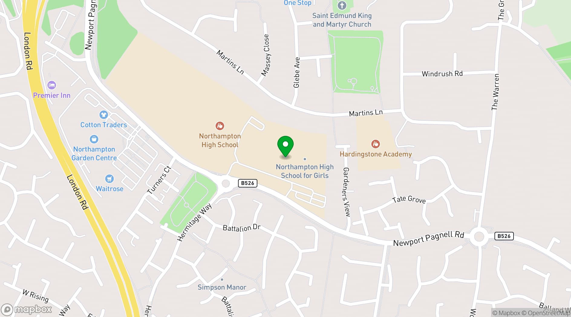 Map showing Northampton High School