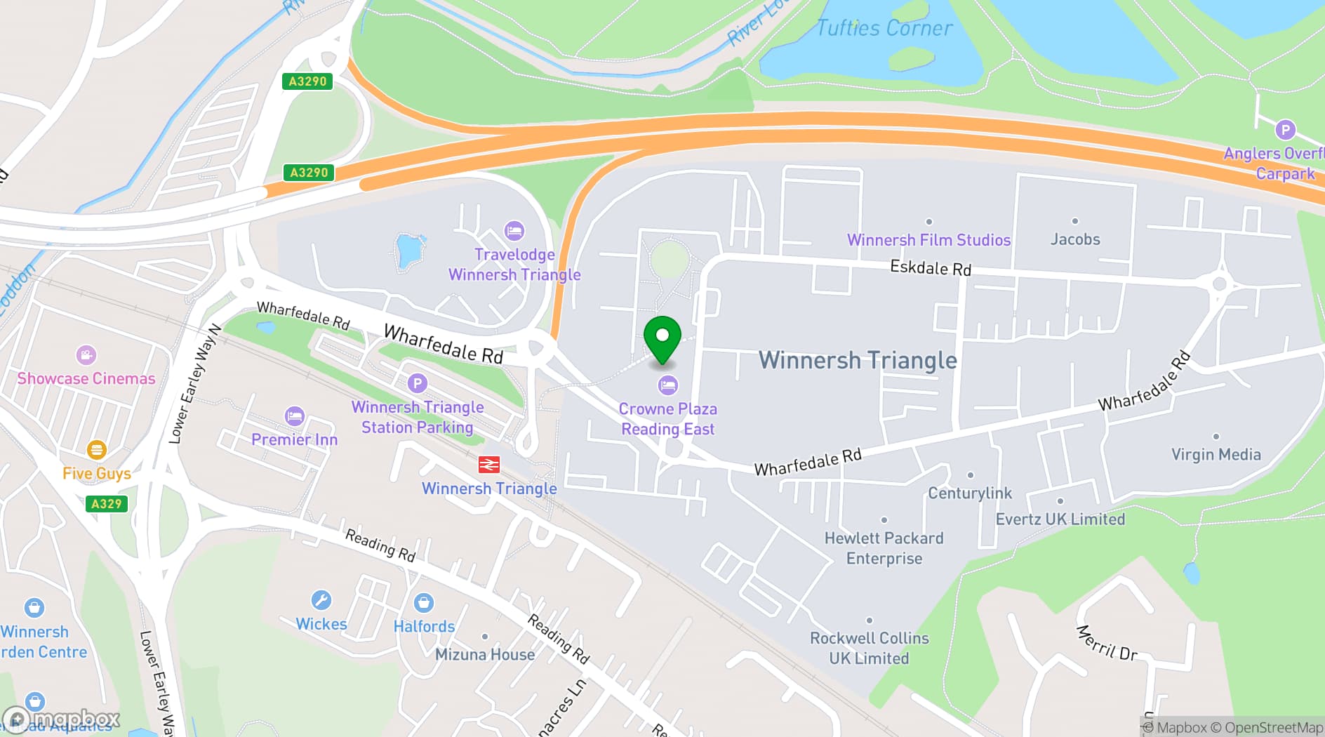 Map showing Crowne Plaza Reading East