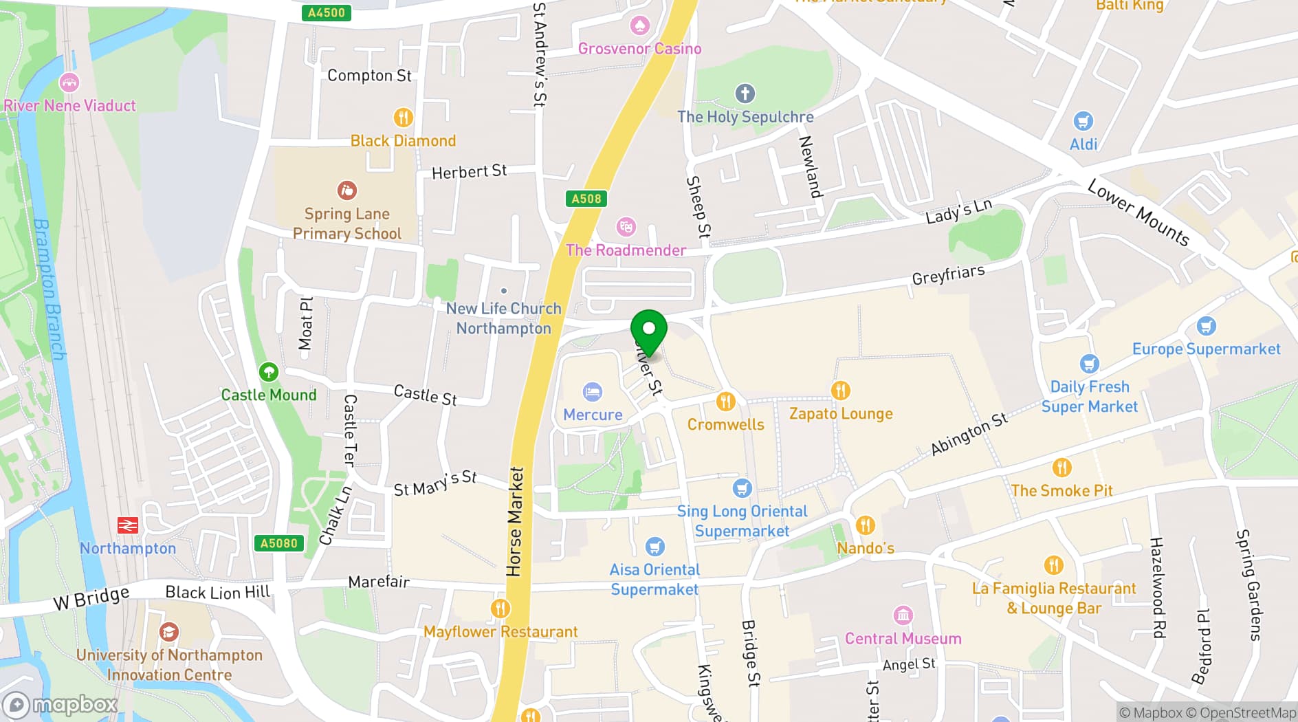 Map showing Mercure Northampton Hotel