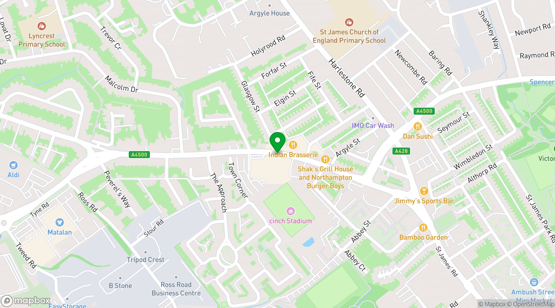 Map showing Northampton Saints