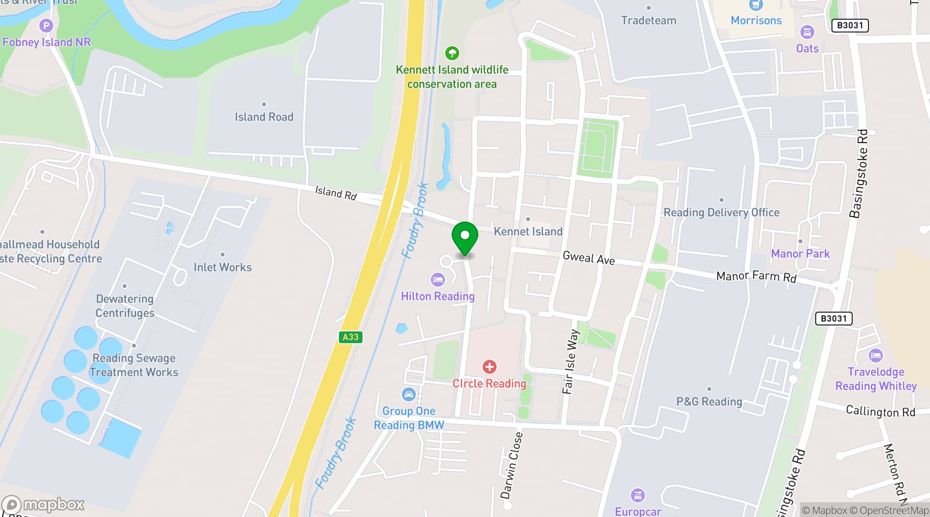 Map showing Hilton Reading