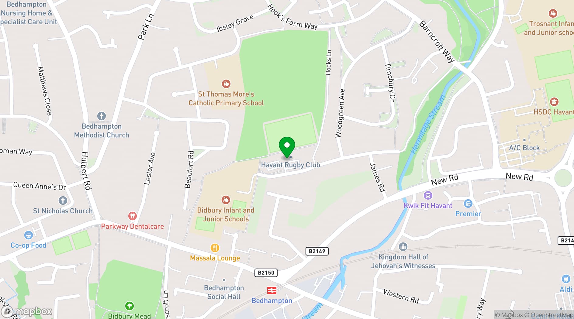 Map showing Havant Rugby Football Club