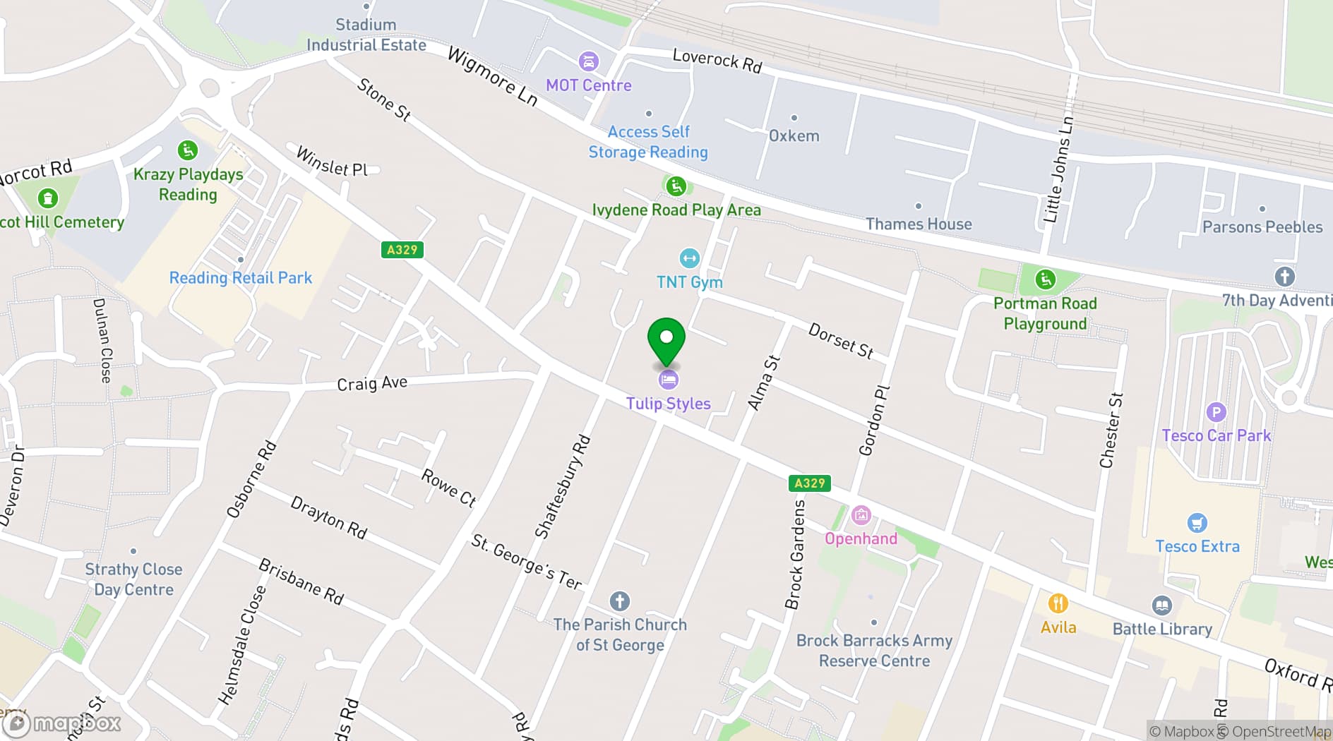 Map showing Ibis Styles Reading Oxford Rd.