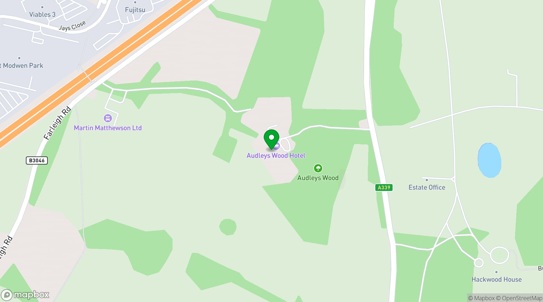 Map showing Audleys Wood Hotel