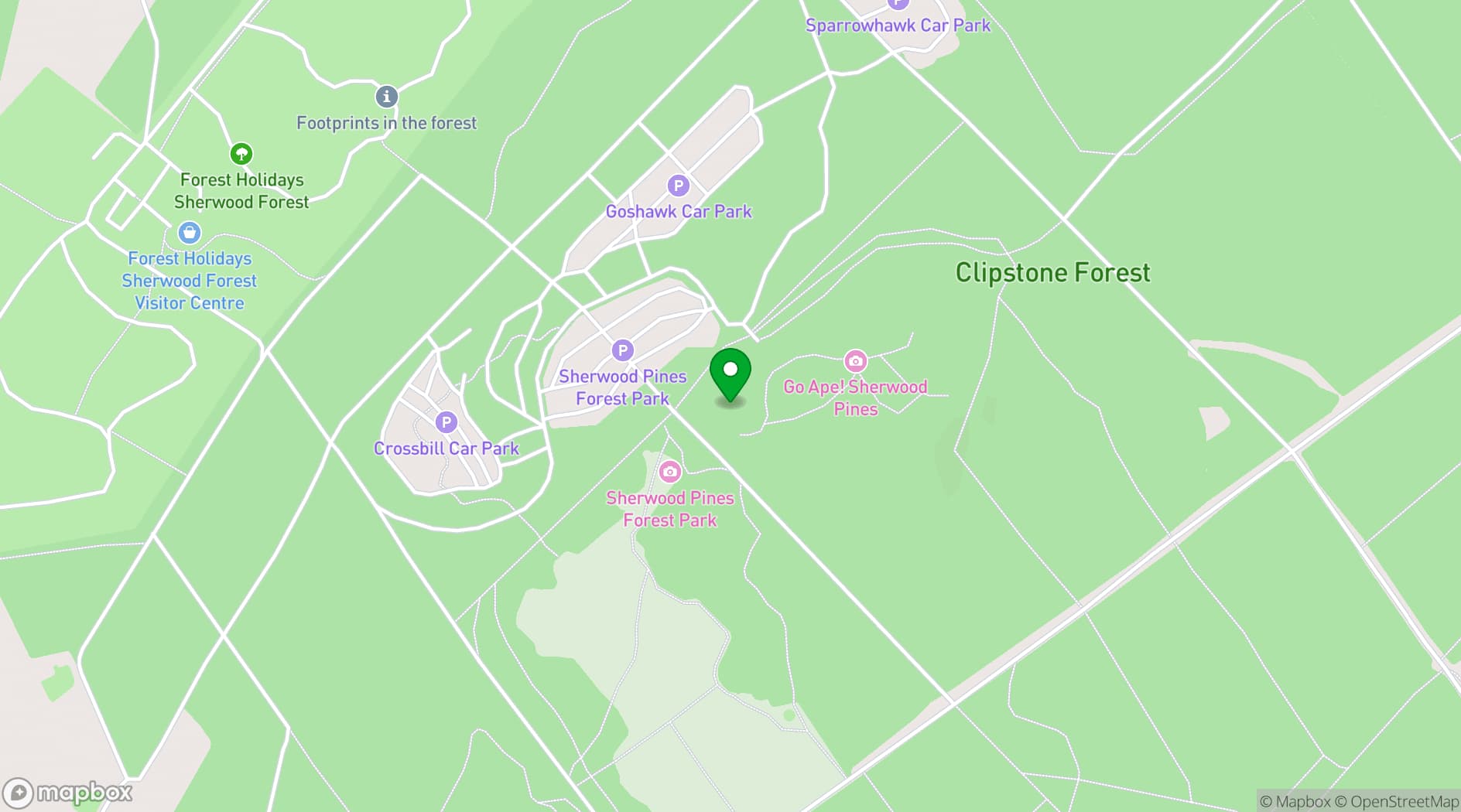 Map showing Go Ape Sherwood Pines