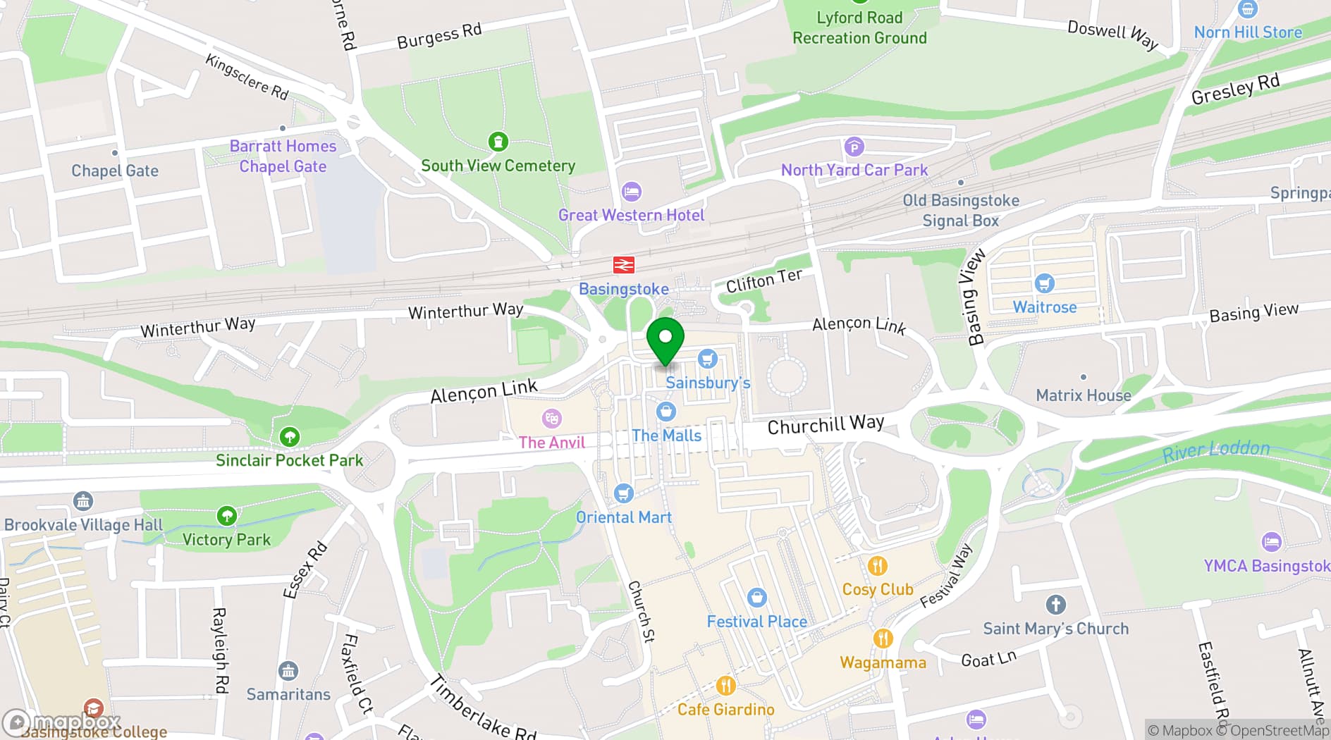 Map showing Las Iguanas Basingstoke