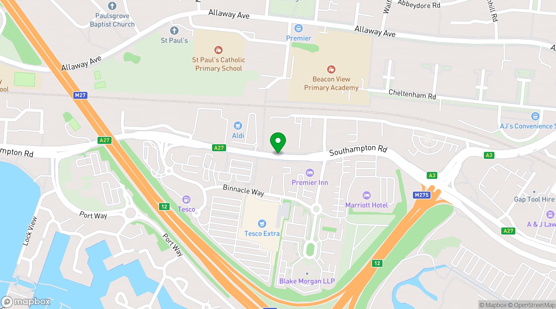 Map showing Portsmouth Marriott