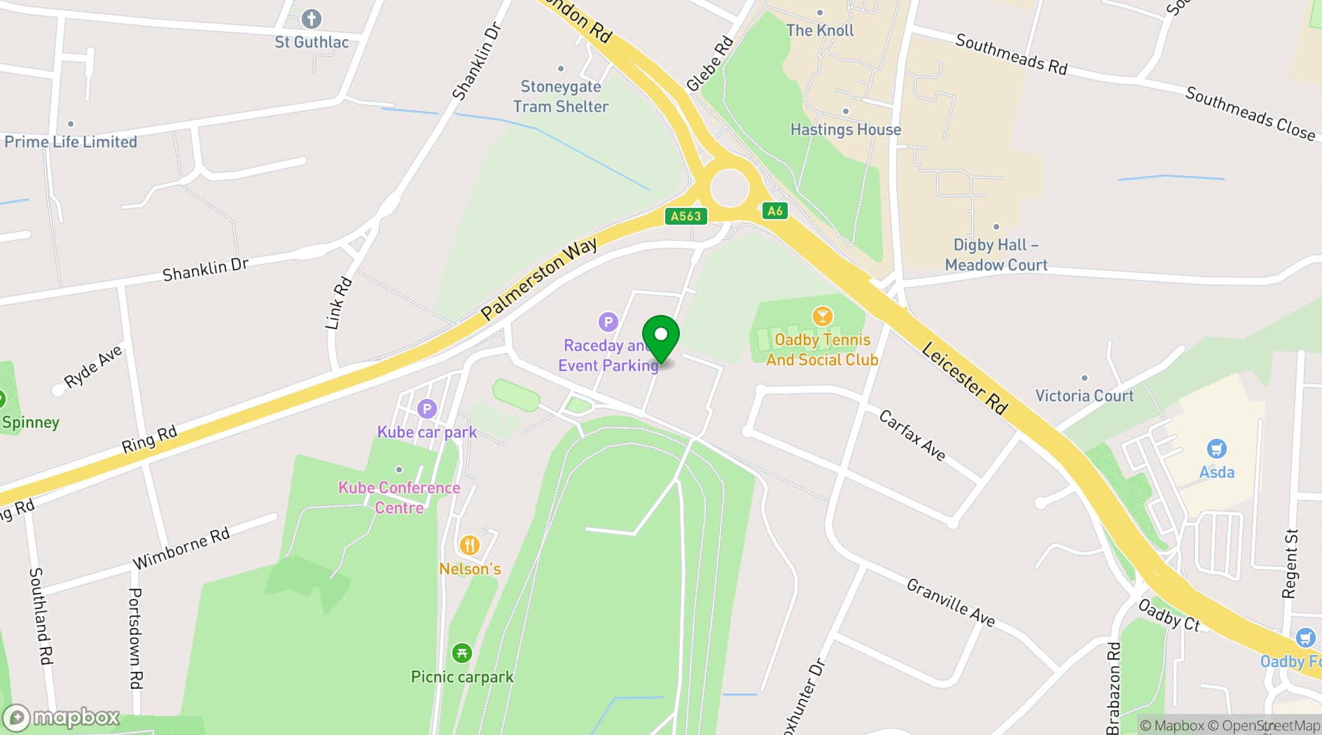 Map showing Leicester Racecourse