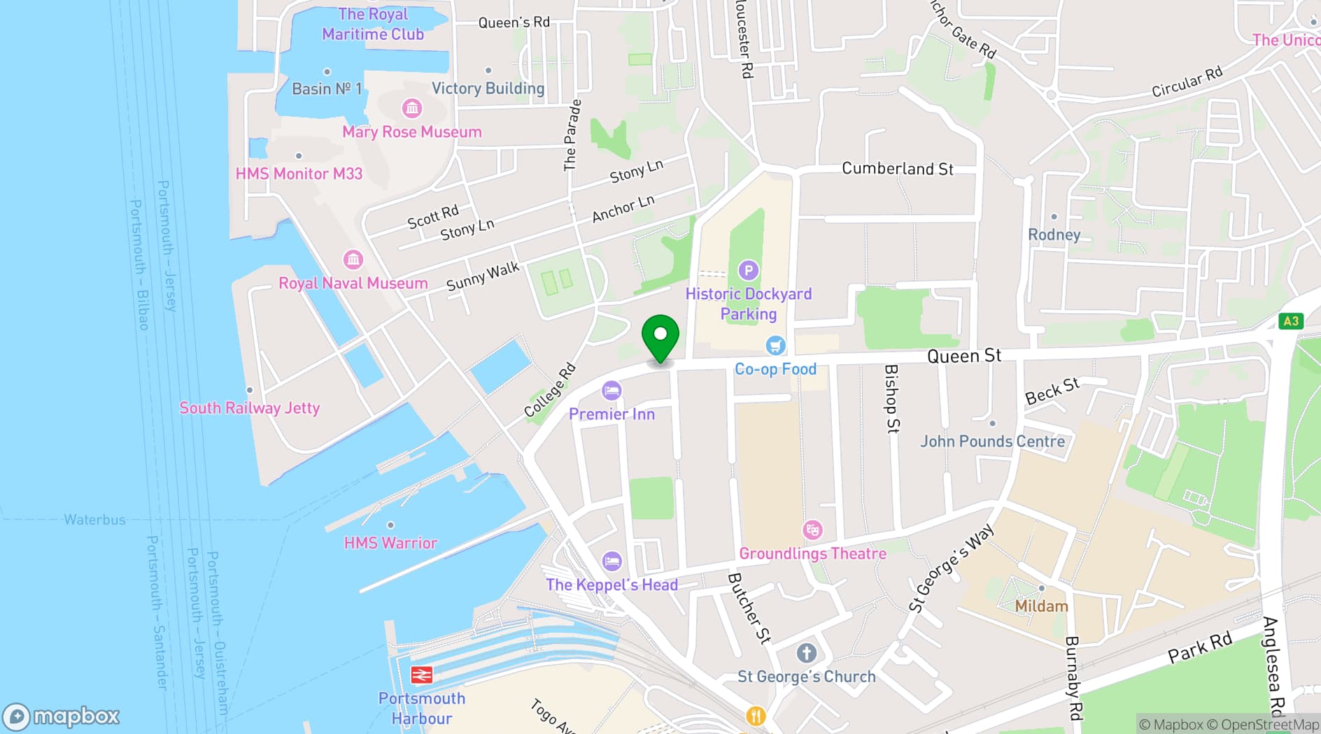 Map showing Royal Maritime Hotel Portsmouth