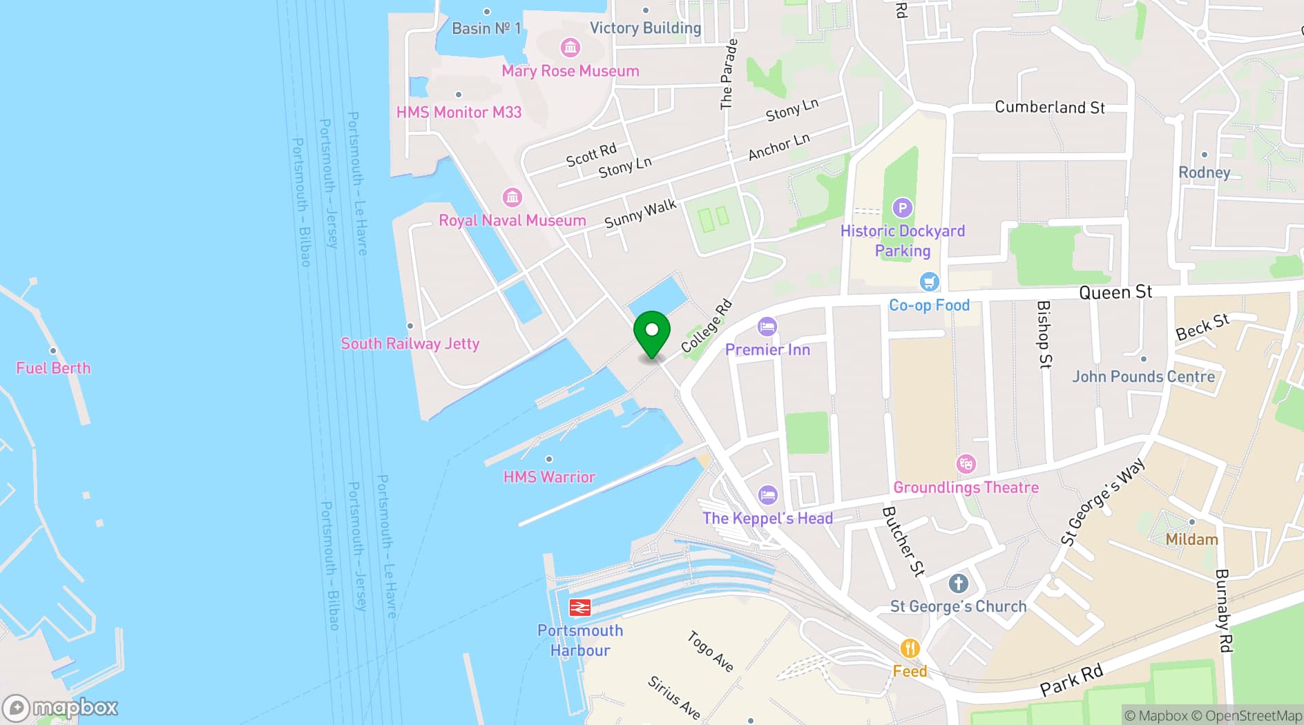 Map showing Portsmouth Historic Dockyard