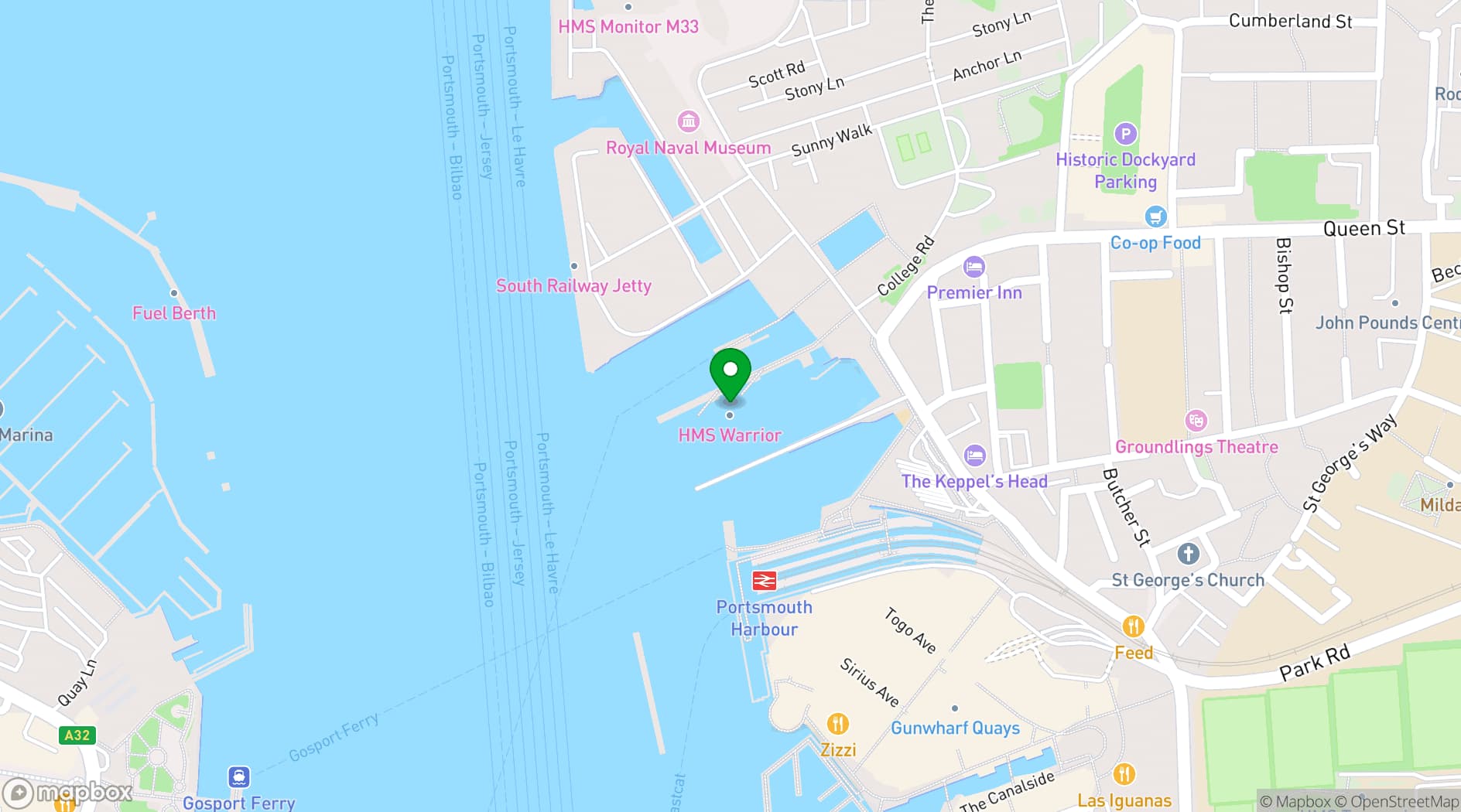 Map showing HMS Warrior