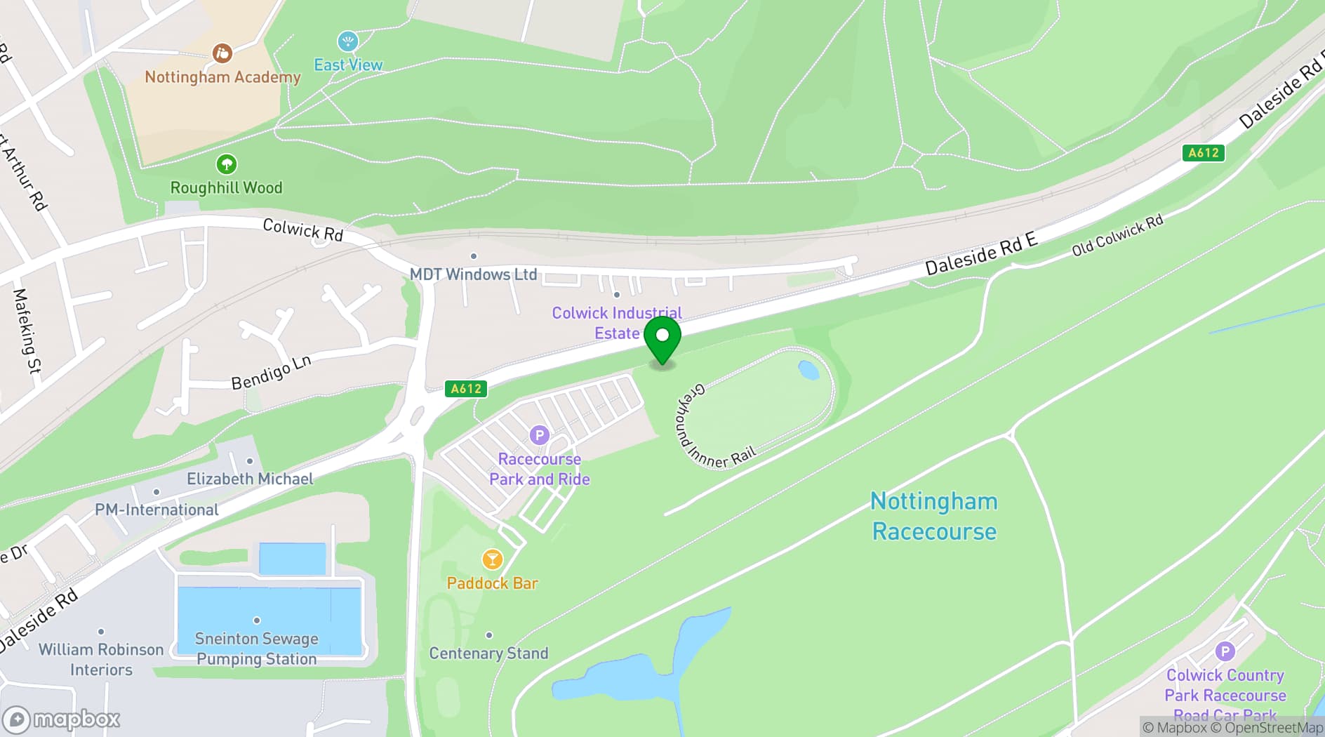 Map showing Nottingham Racecourse
