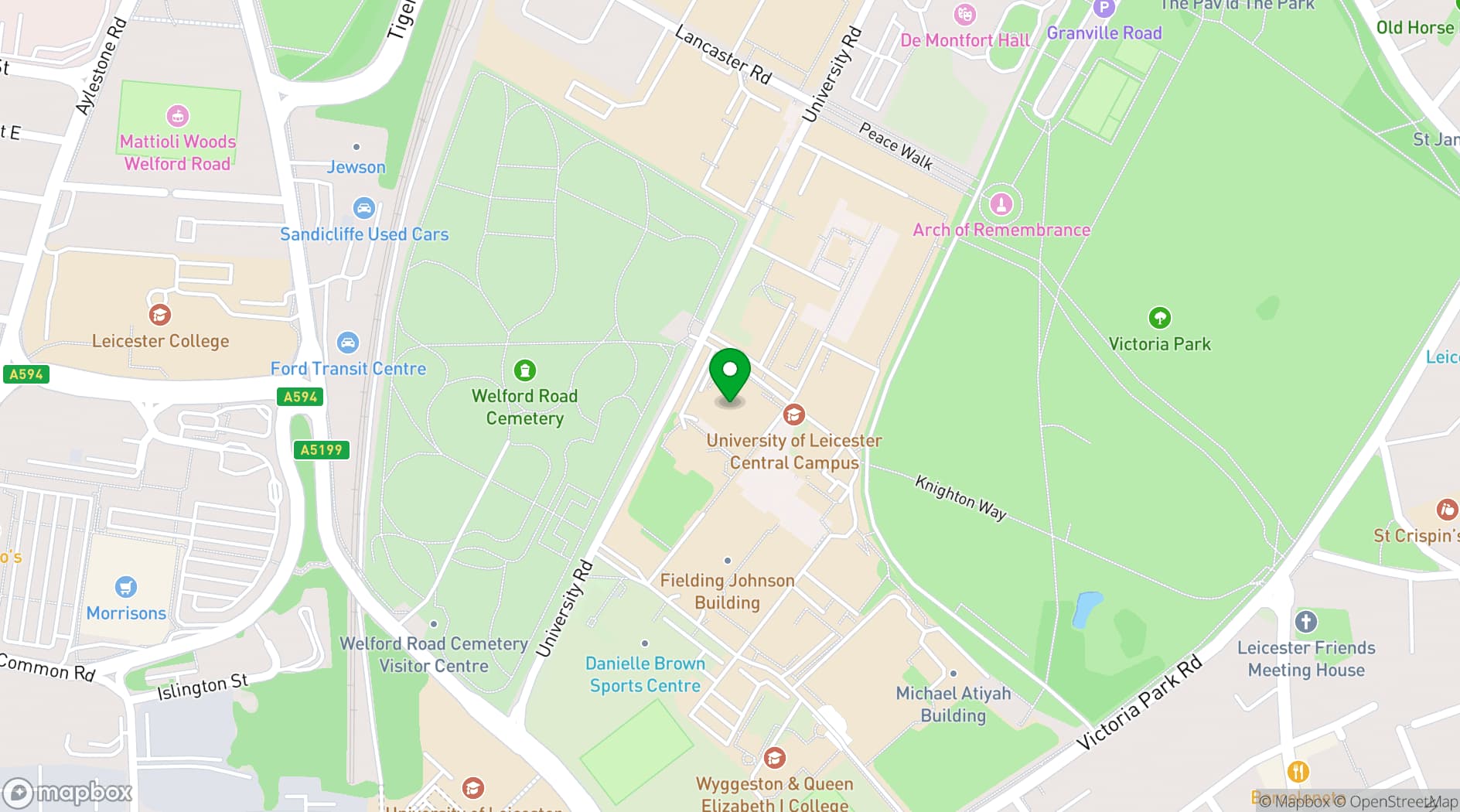 Map showing University of Leicester Students' Union