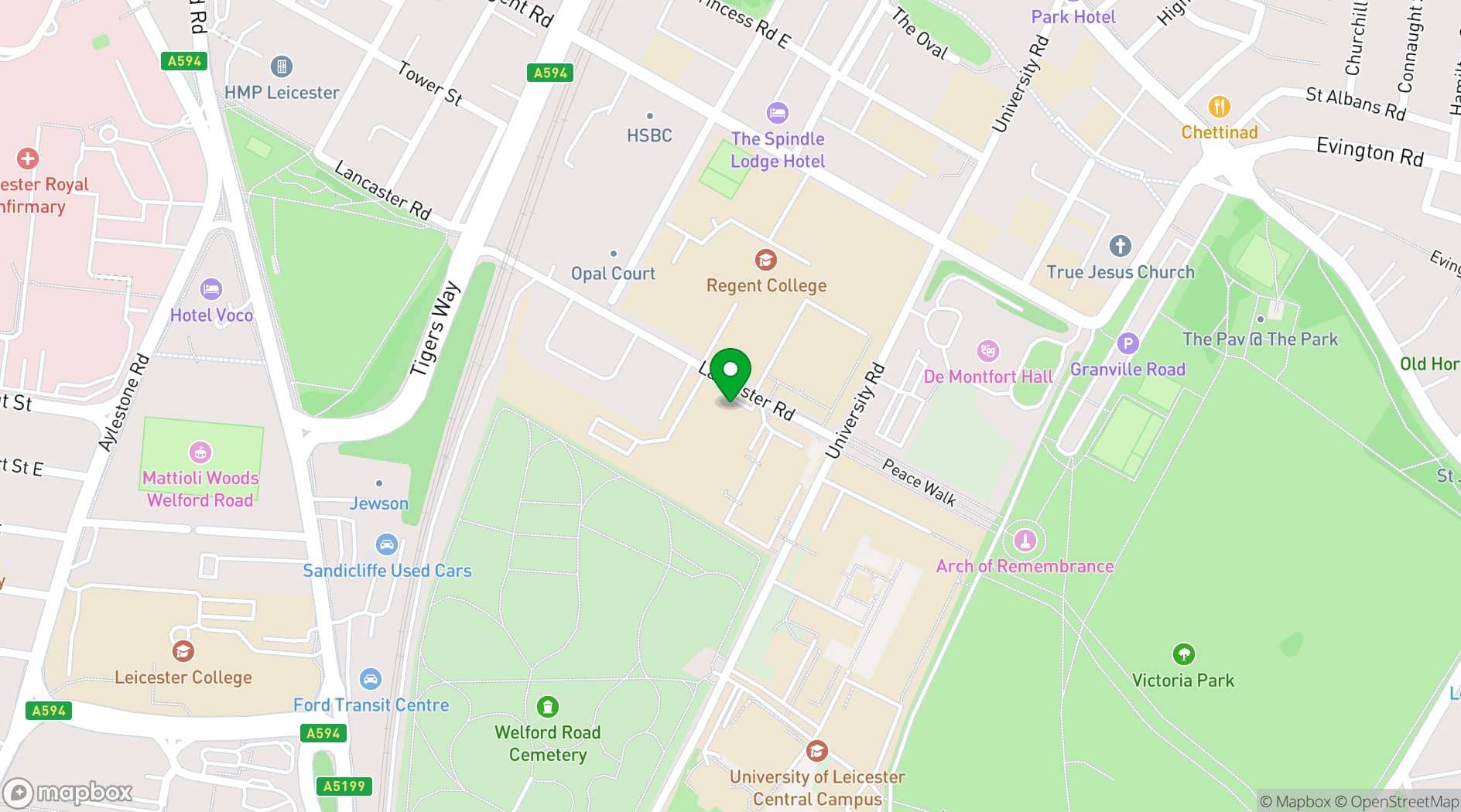 Map showing Attenborough Arts Centre