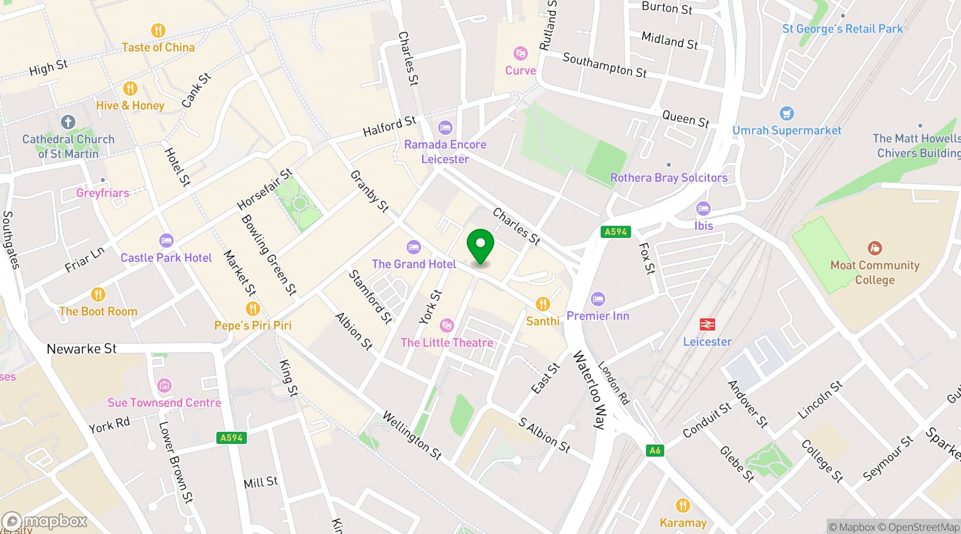 Map showing The Grand Hotel Leicester