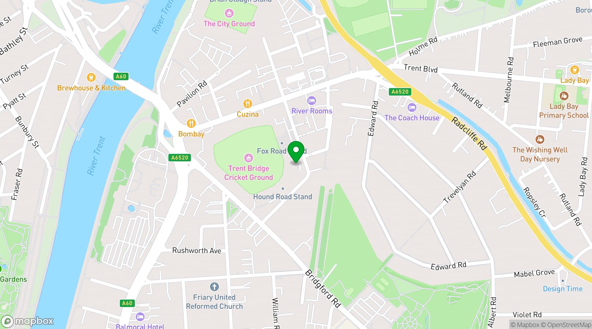 Map showing The Larwood & Voce