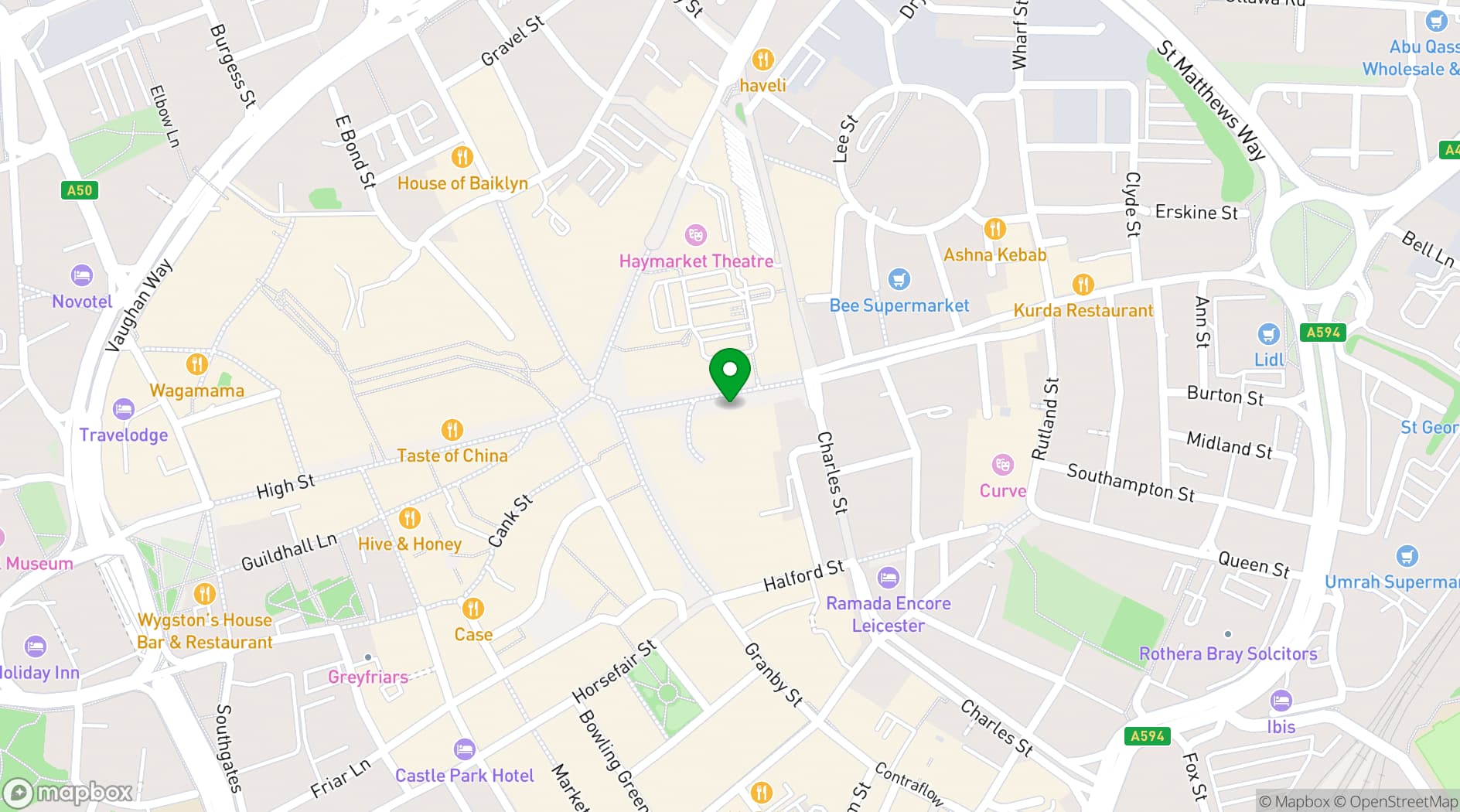 Map showing Roxy Ball Room, Humberstone Gate Leicester