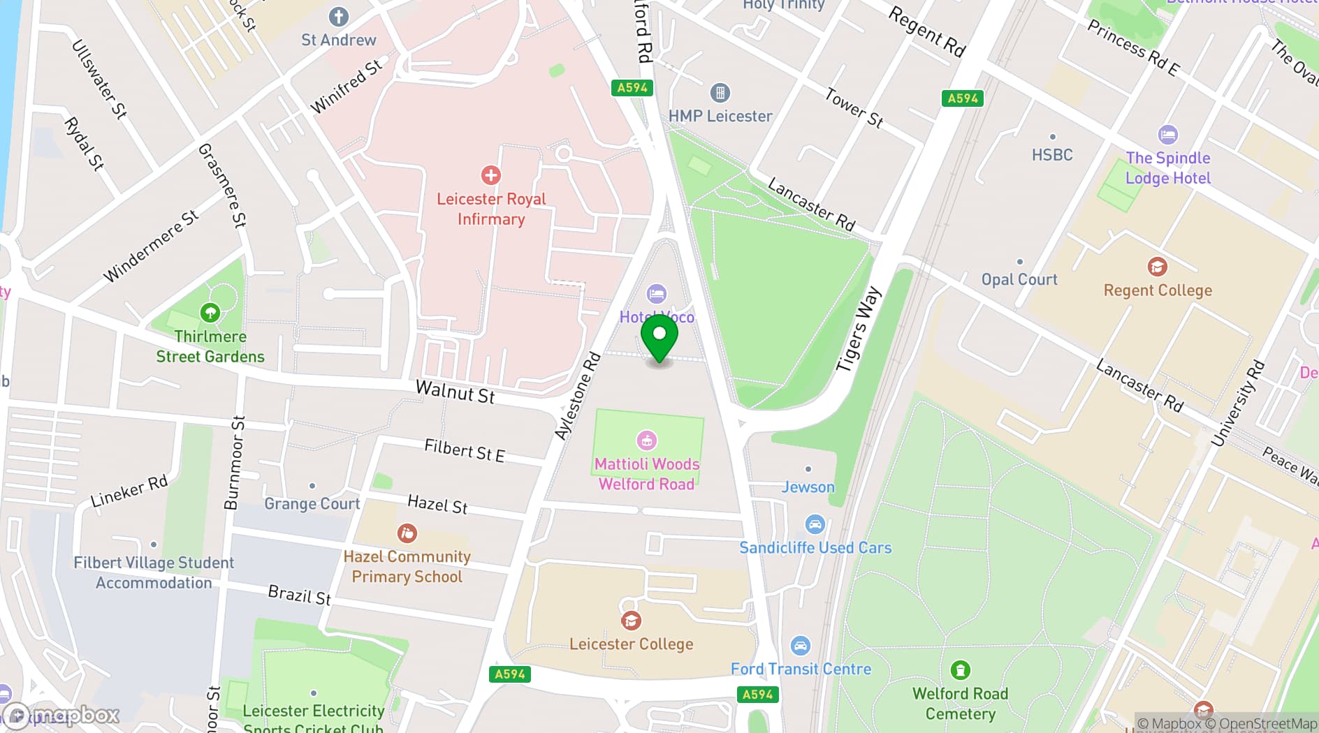 Map showing Leicester Tigers Stadium