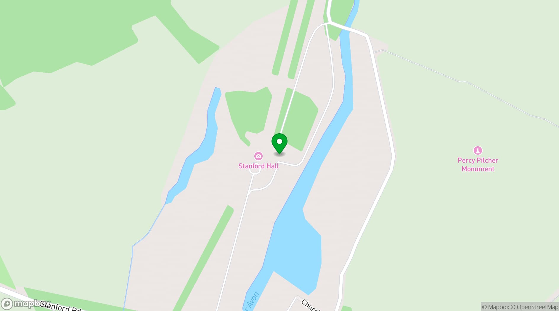 Map showing Stanford Hall